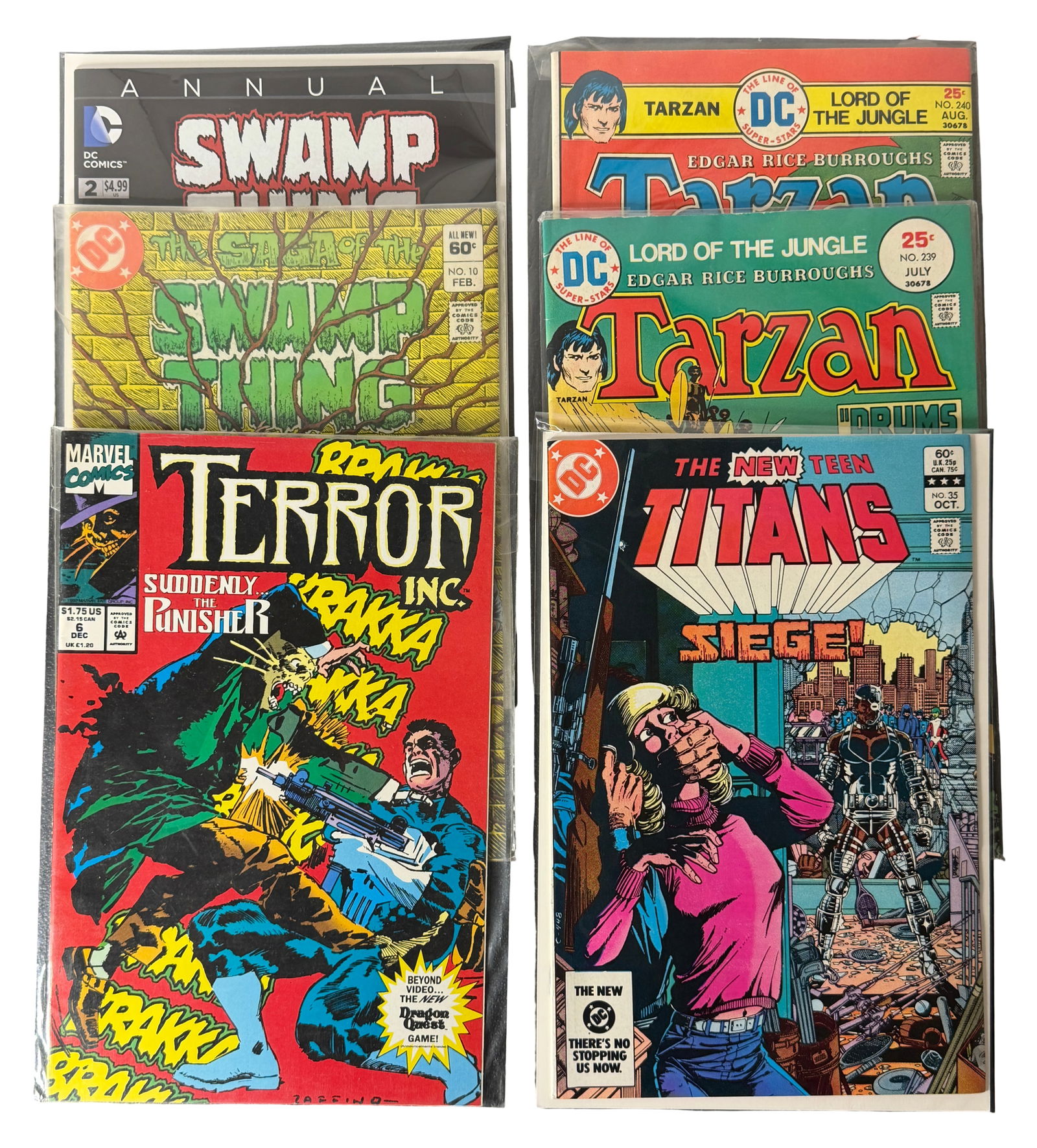 Comic Books Swamp Thing, Tarzan, Teen Titans Lot: DC and classic comics including Swamp Thing, Tarzan, and New Teen Titans. Bronze Age and Copper Age mix.