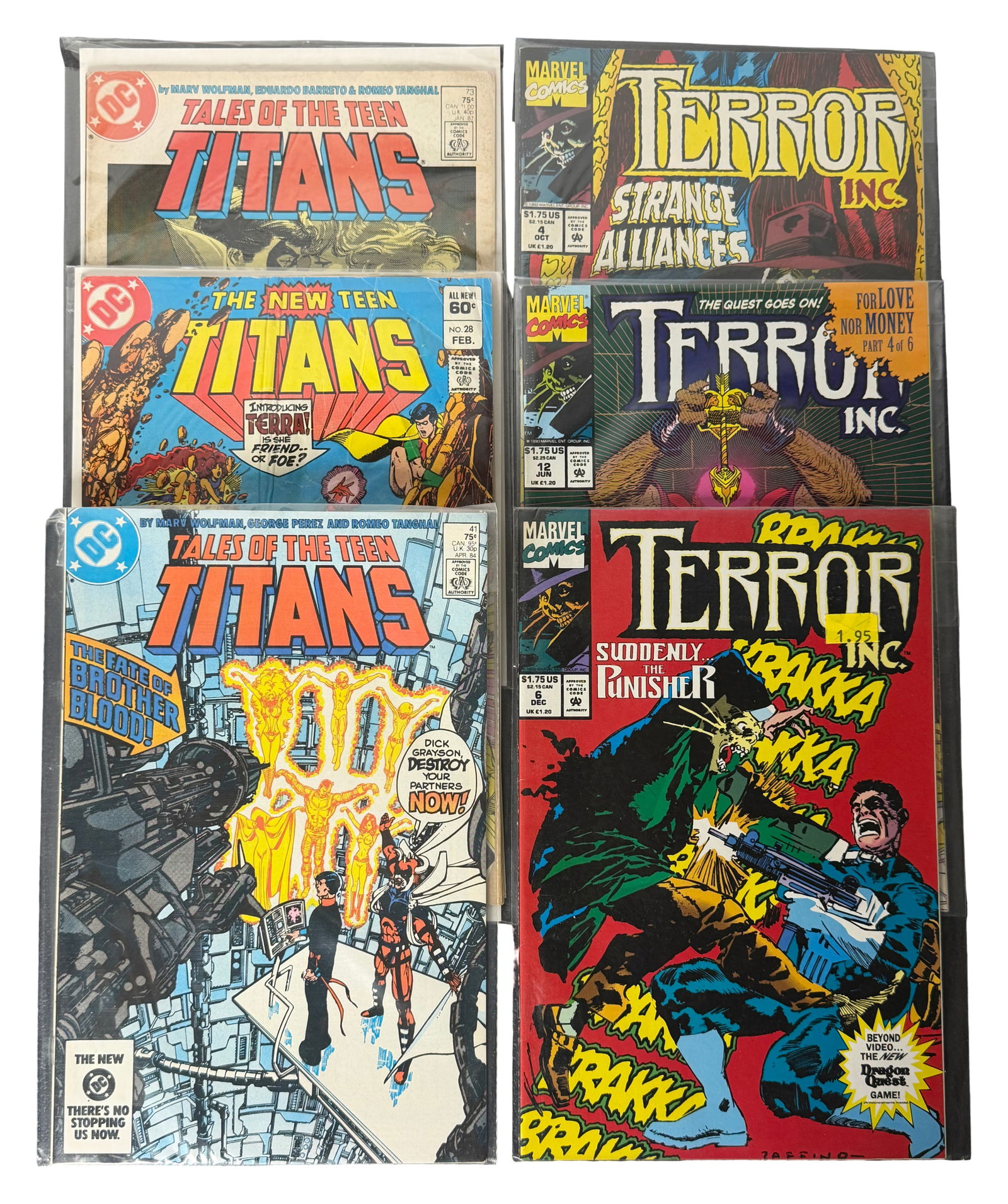 Comic Books Teen Titans, Terror Inc., Marvel/DC Mixed Lot: Mixed lot featuring Teen Titans and Marvel Terror Inc. issues including Punisher crossover appearances.