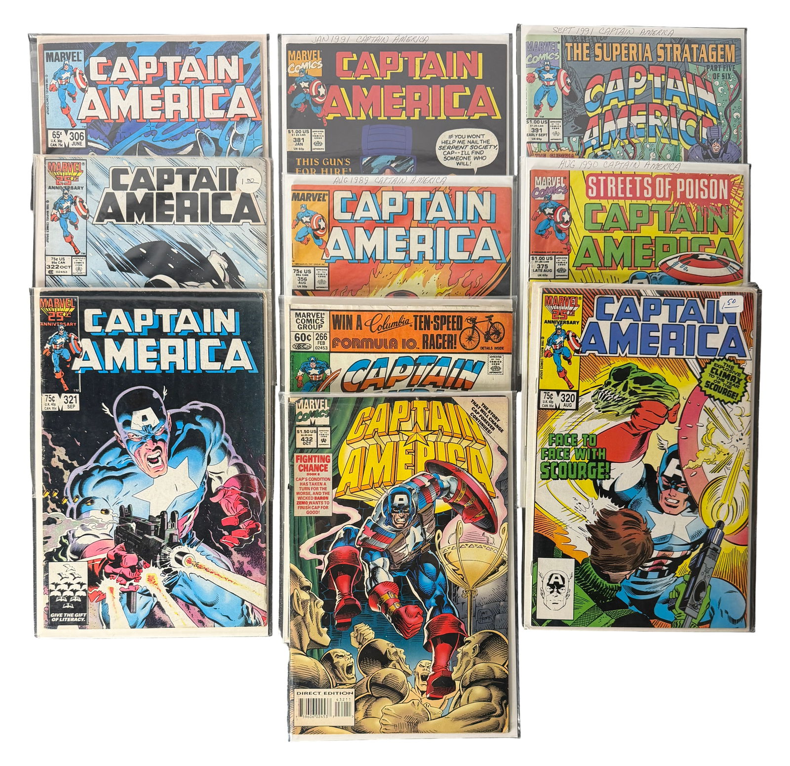 Comic Book Lot Captain America Bronze/Copper Age: Collection of Captain America issues from late Bronze Age and Copper Age including multiple classic covers and storylines.