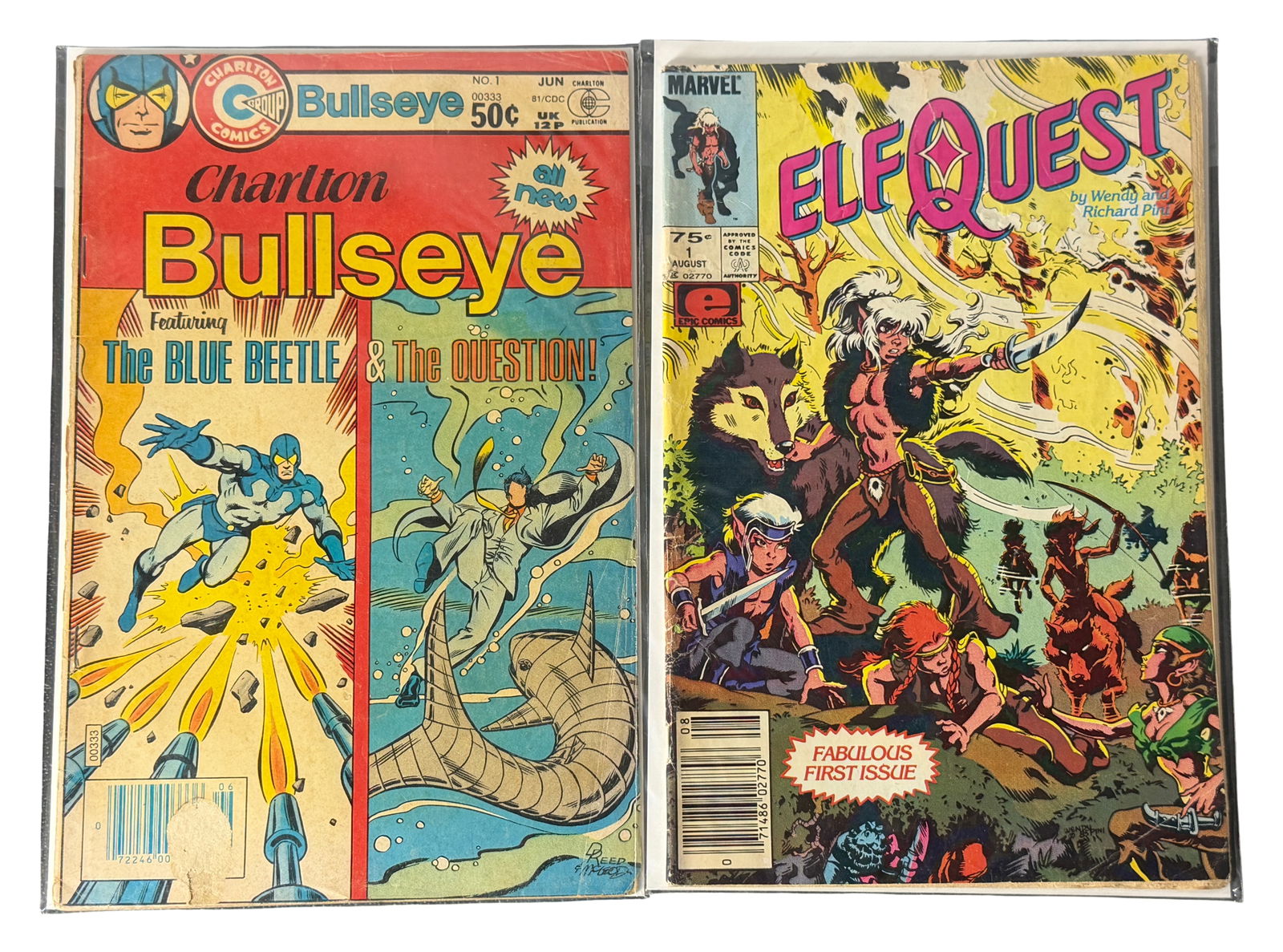 Comic Book Lot Charlton Bullseye Elfquest 1: Includes Charlton Bullseye featuring Blue Beetle and The Question, plus Elfquest 1 first issue.