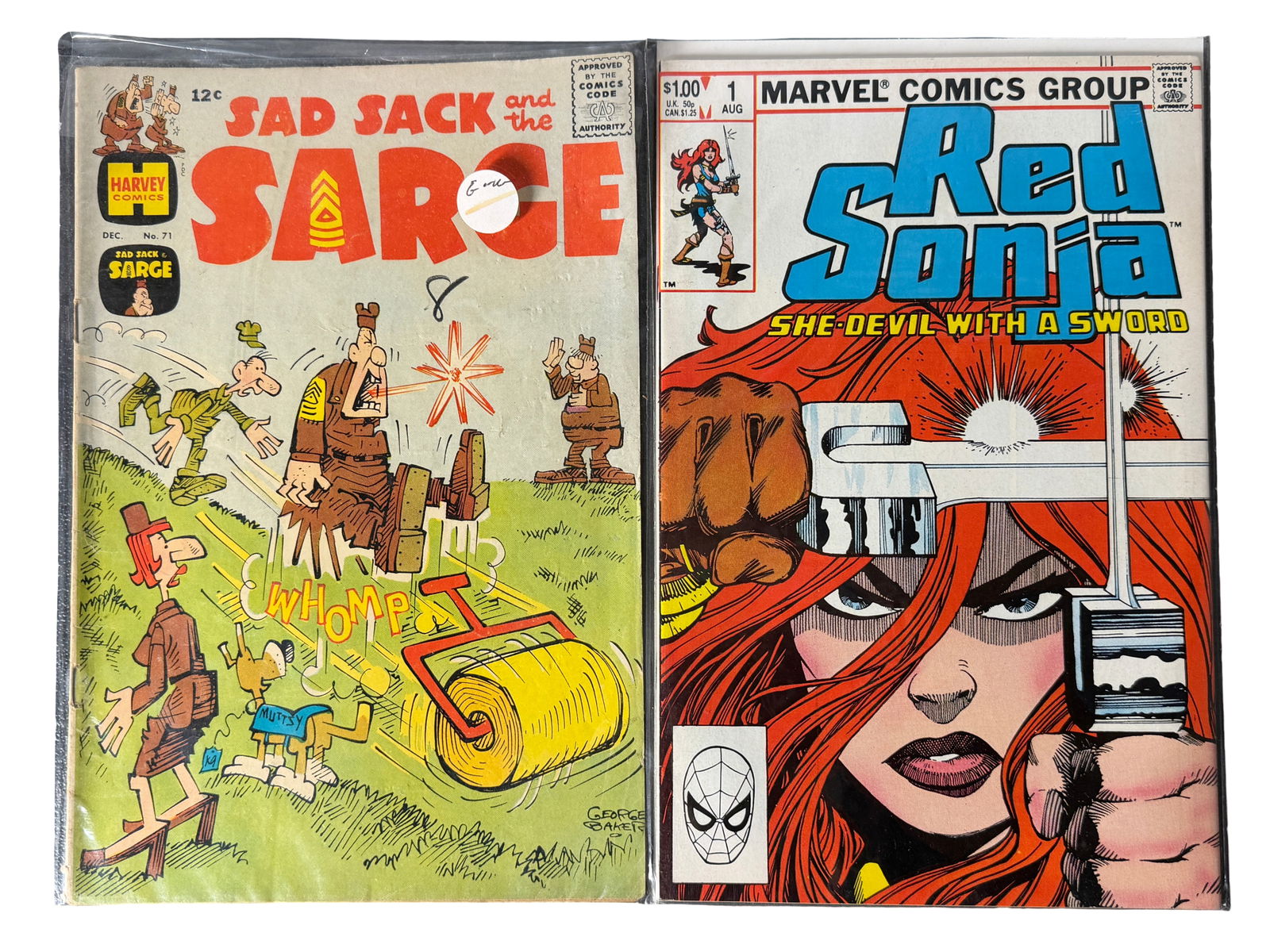 Comic Book Lot Sad Sack Red Sonja 1: Mixed lot featuring Sad Sack vintage comic and Marvel Red Sonja 1 first issue.