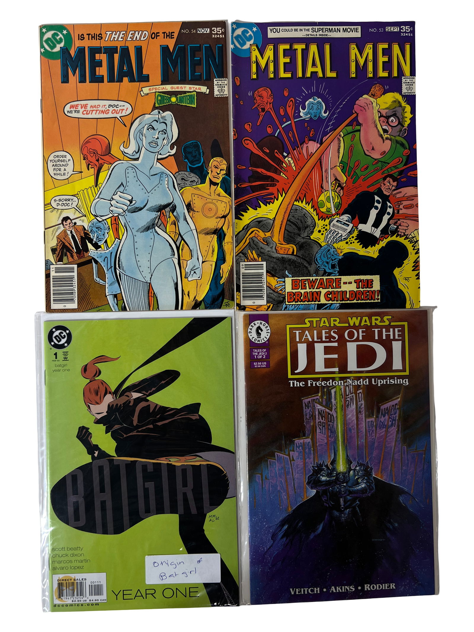 DC Metal Men Bronze Age Pair Batgirl Year One Star Wars TPB: Includes Metal Men 53 54 Bronze Age, Batgirl Year One 1, and Tales of the Jedi TPB.