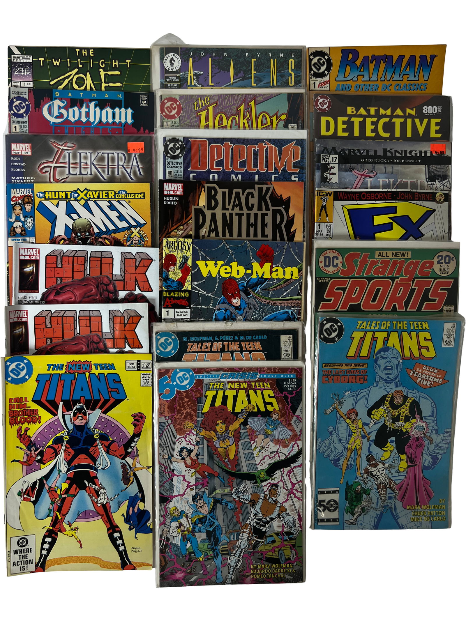 Batman, X-Men, Hulk, Teen Titans Mixed Lot: Includes Hulk modern issues, X-Men, Batman, Gotham titles, and New Teen Titans.