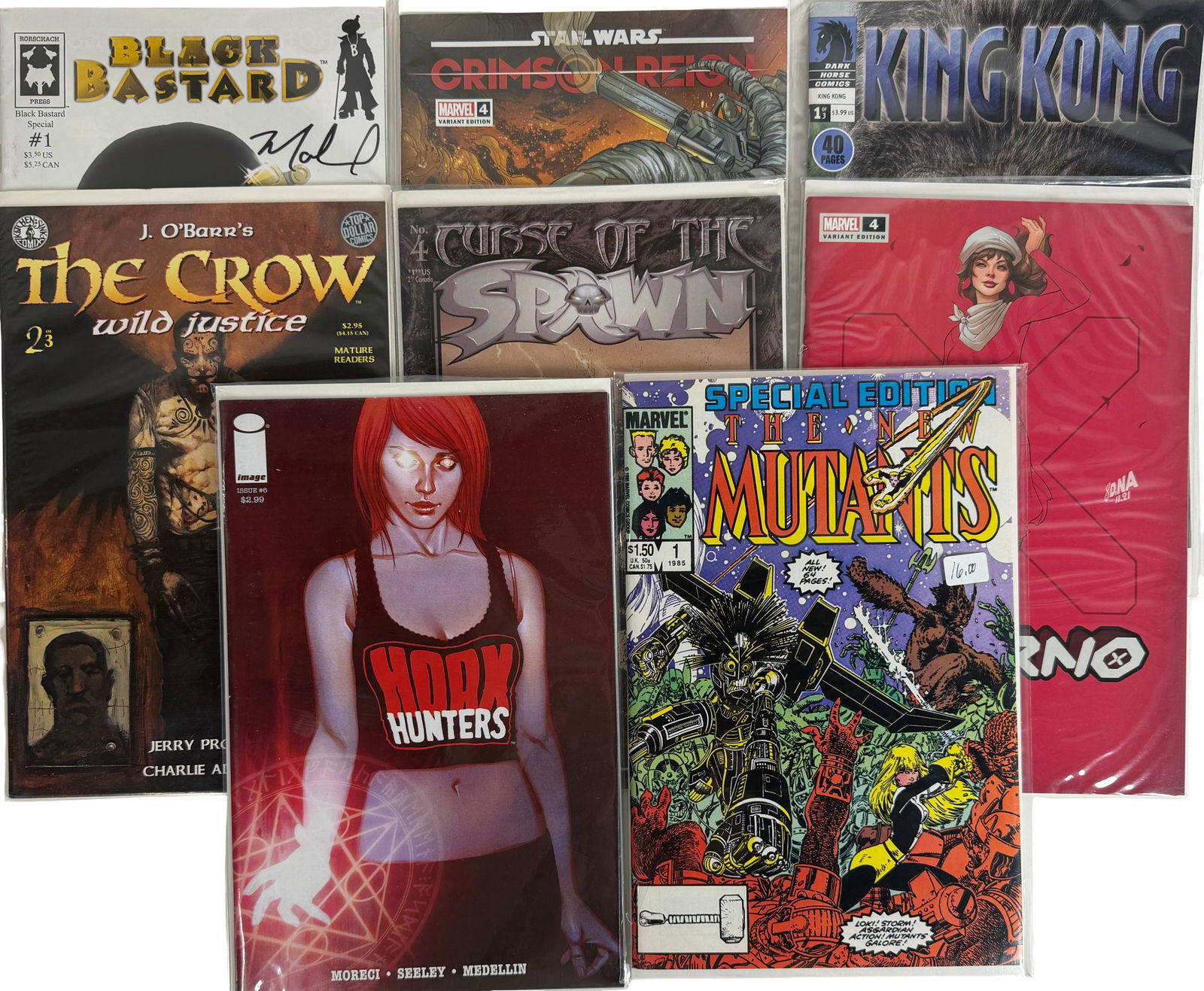 Indie Modern Mix (Crow, Spawn, Star Wars, King Kong): Includes The Crow, Curse of Spawn, Star Wars Crimson Reign 4 variant, King Kong 1, and indie titles.