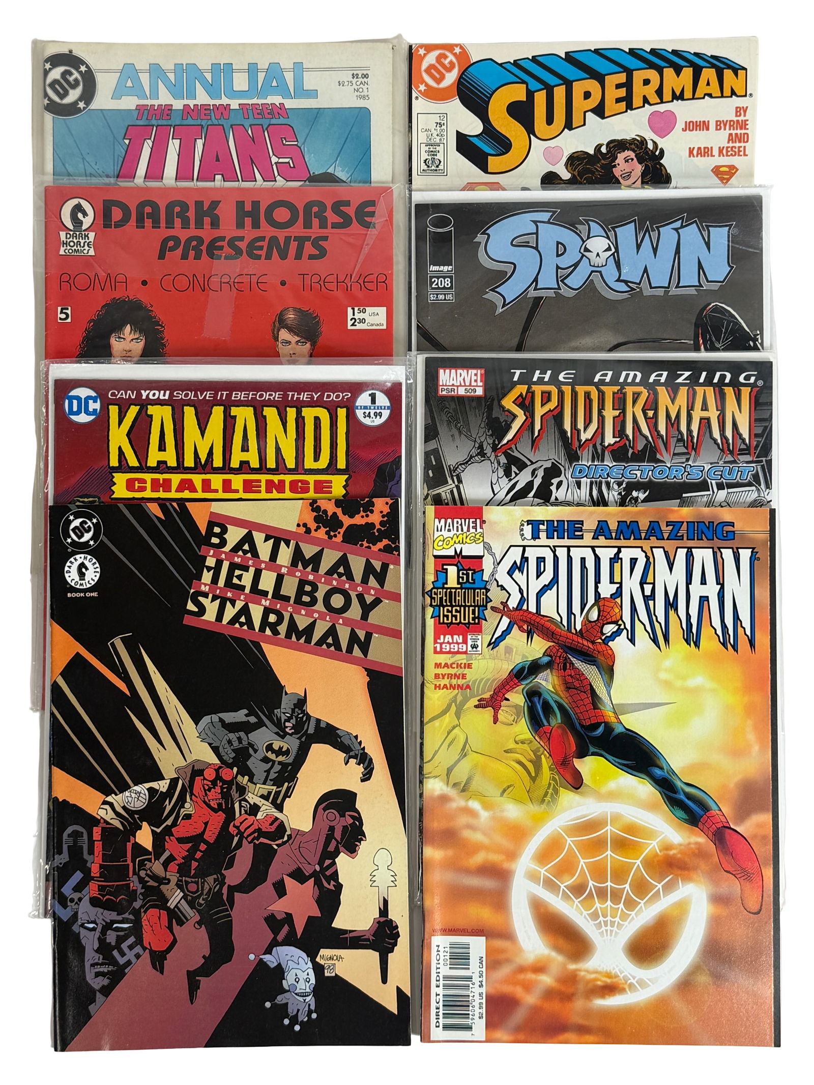Mixed Comic Lot (Teen Titans, Spawn, Batman): Includes Teen Titans Annual, Spawn issue, Batman/Hellboy crossover and Dark Horse Presents. Strong mix of 1990s and modern comics. Condition good. Keywords: Spawn comics, Teen Titans, Batman,