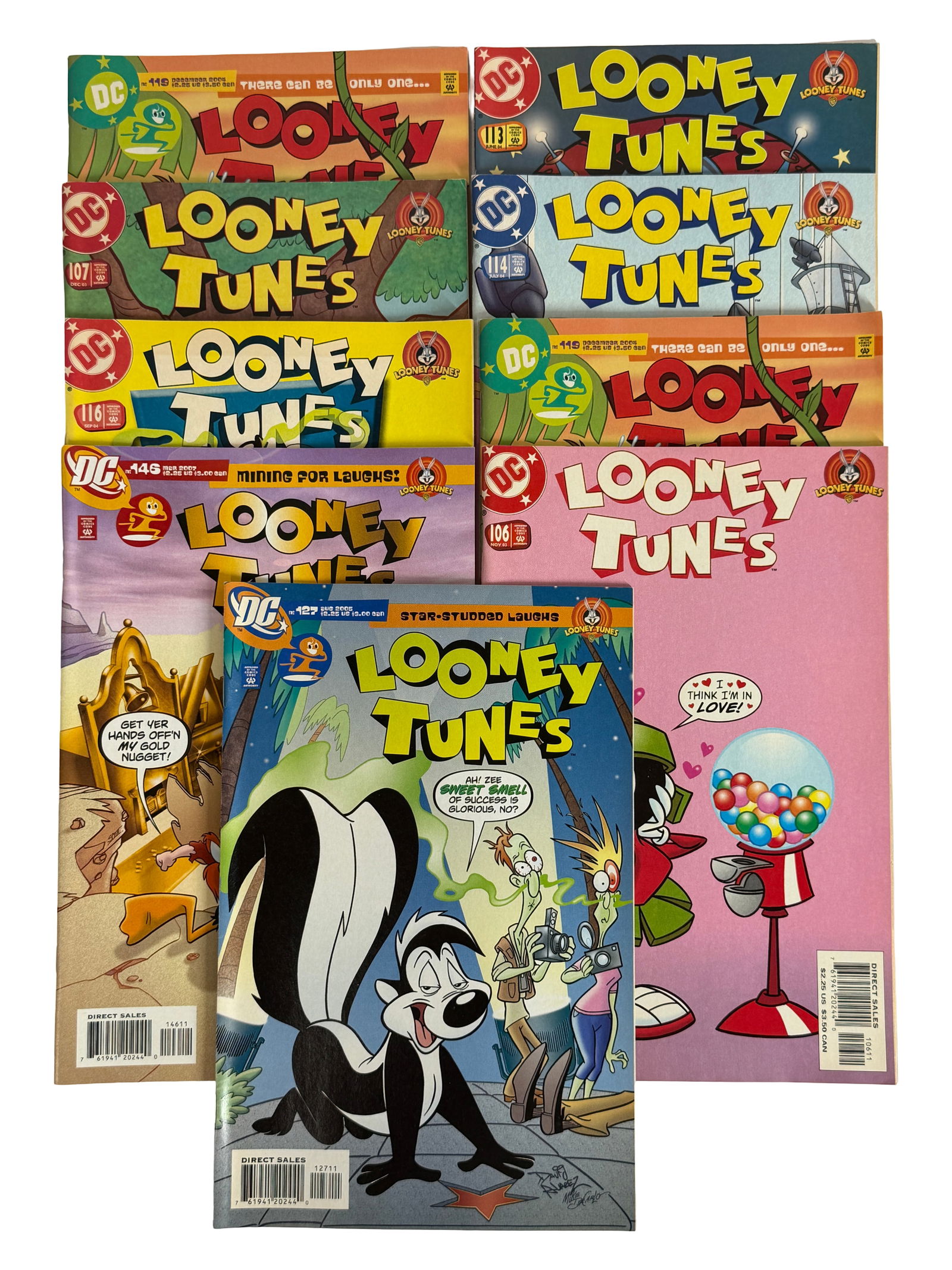 Looney Tunes Comic Books Lot (Mixed Issues): Another grouping of Looney Tunes comics with multiple issue numbers and variants. Includes classic characters and fun storylines. Condition good. Keywords: Looney Tunes, cartoon comics, DC kids