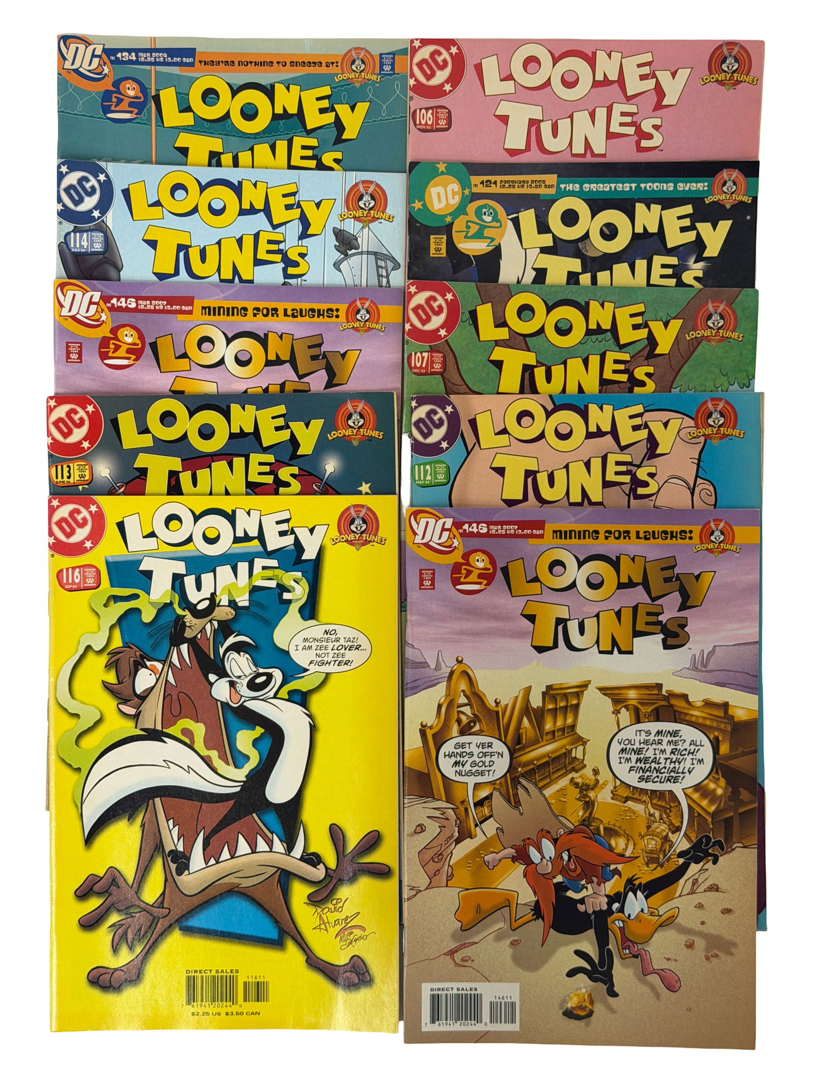 Looney Tunes Comic Books Lot (Classic Covers): Collection of Looney Tunes comics with vibrant classic covers and multiple issues. Ideal for collectors of animation comics. Condition good. Keywords: Looney Tunes comics, vintage cartoon comics, Bugs