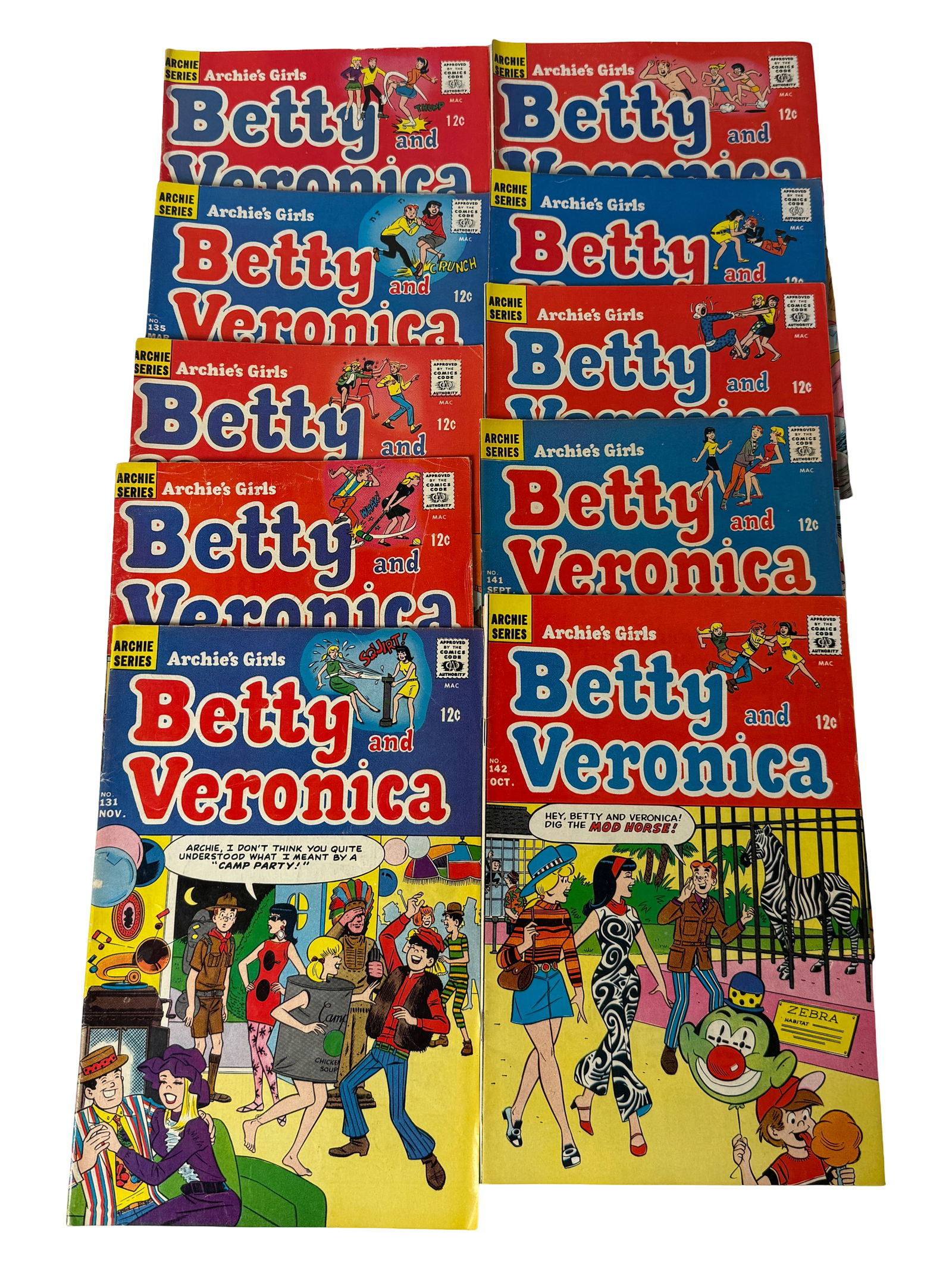 Betty and Veronica Silver Age Comic Lot: Large group of Archies Girls Betty and Veronica comics from Silver Age era. Bright covers, strong nostalgic appeal. Condition good with some wear. Keywords: Archie comics, Betty Veronica, Silver Age c
