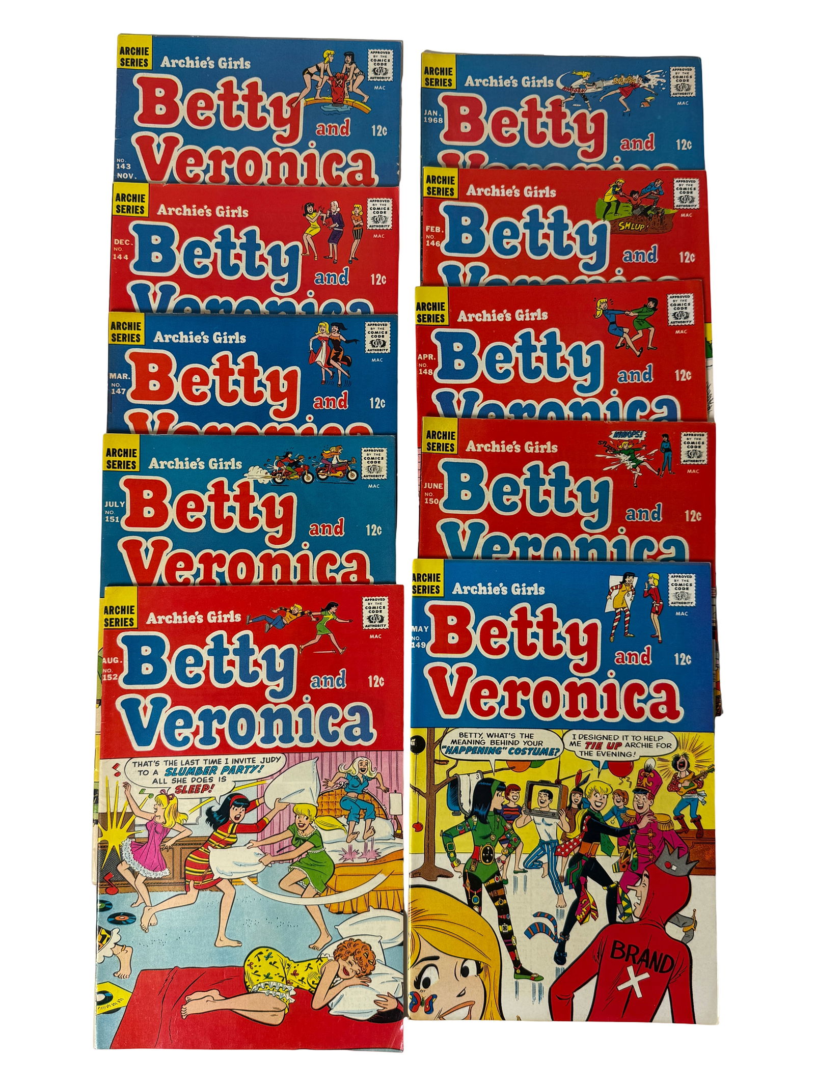Betty and Veronica Silver Age Comic Lot: Additional group of Betty and Veronica comics including multiple issues with classic covers. Condition good. Keywords: Archie comics, Betty Veronica, vintage comics, Silver Age lot.