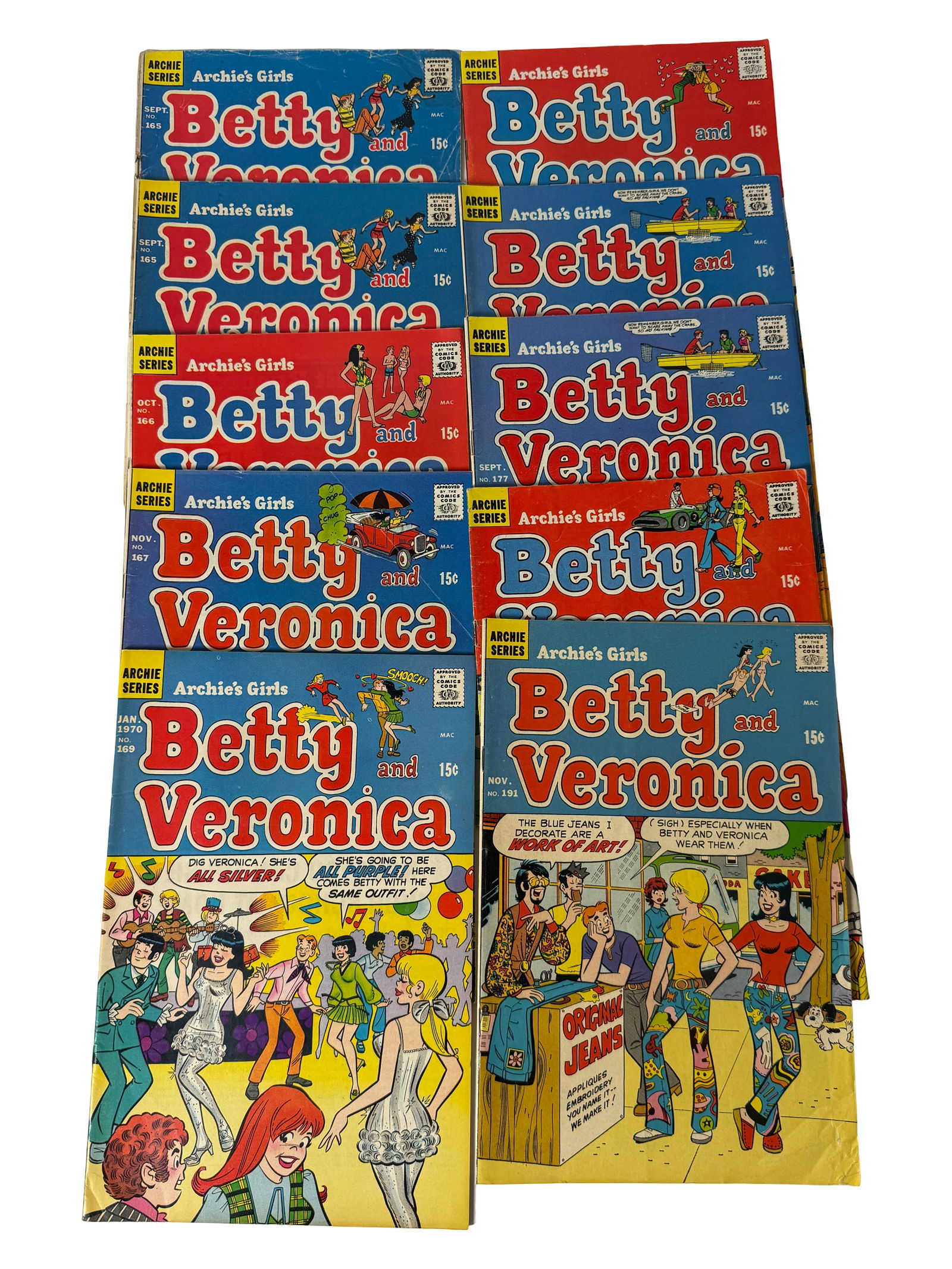 Betty and Veronica Silver Age Comic Lot: Includes later Silver Age and early Bronze Age Betty and Veronica comics with vibrant covers. Condition fair to good. Keywords: Archie comics, Betty Veronica, vintage comic lot.