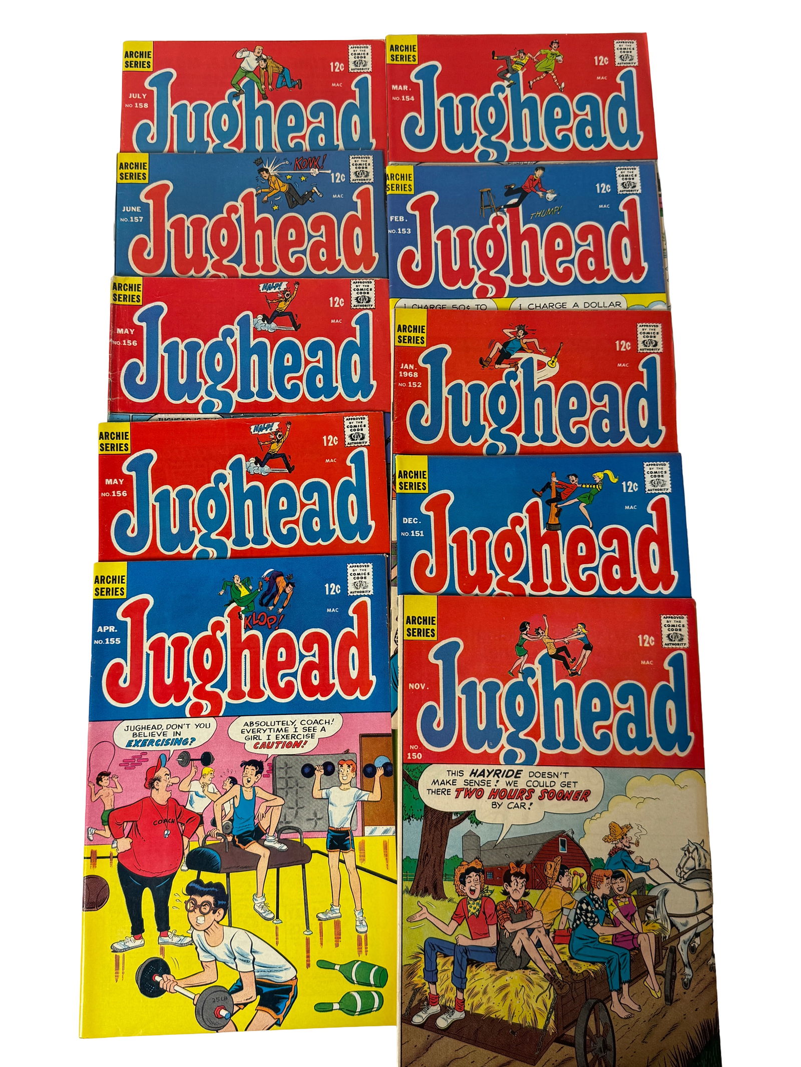 Jughead Comic Book Lot: Collection of Jughead comics including 150158 range, colorful covers, average condition