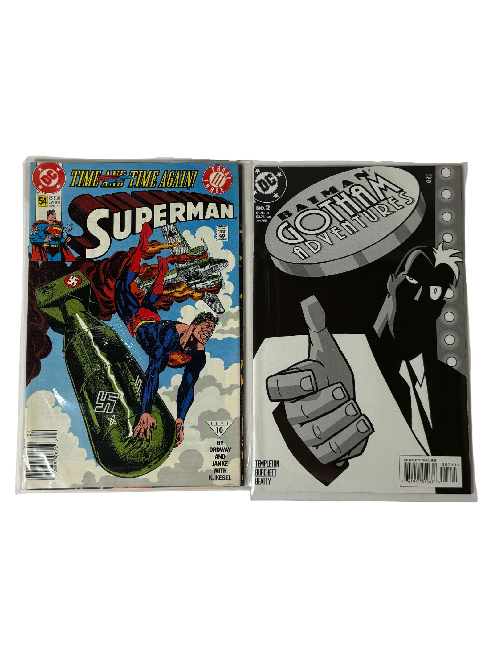 Comic Book Lot Superman 54 Batman Gotham Adventures 2 DC Comics: Includes Superman 54 (Time and Time Again storyline) and Gotham Adventures 2. Mix of modern and animated DC style. Good condition with light wear.