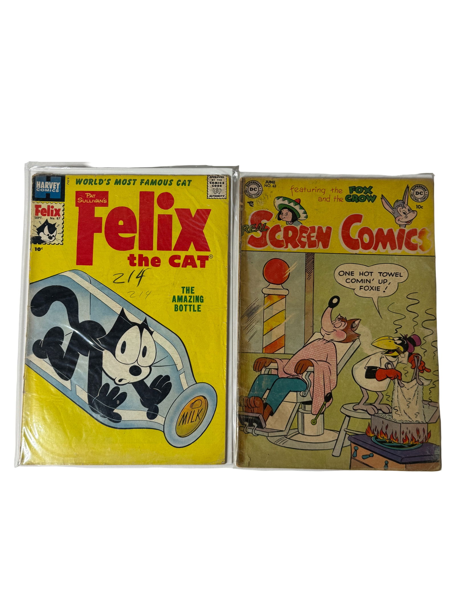 Comic Book Lot Felix the Cat Real Screen Comics Golden Age: Golden Age comics including Felix the Cat (Harvey) and Real Screen Comics (DC). Vintage condition with age wear. Strong nostalgia appeal.