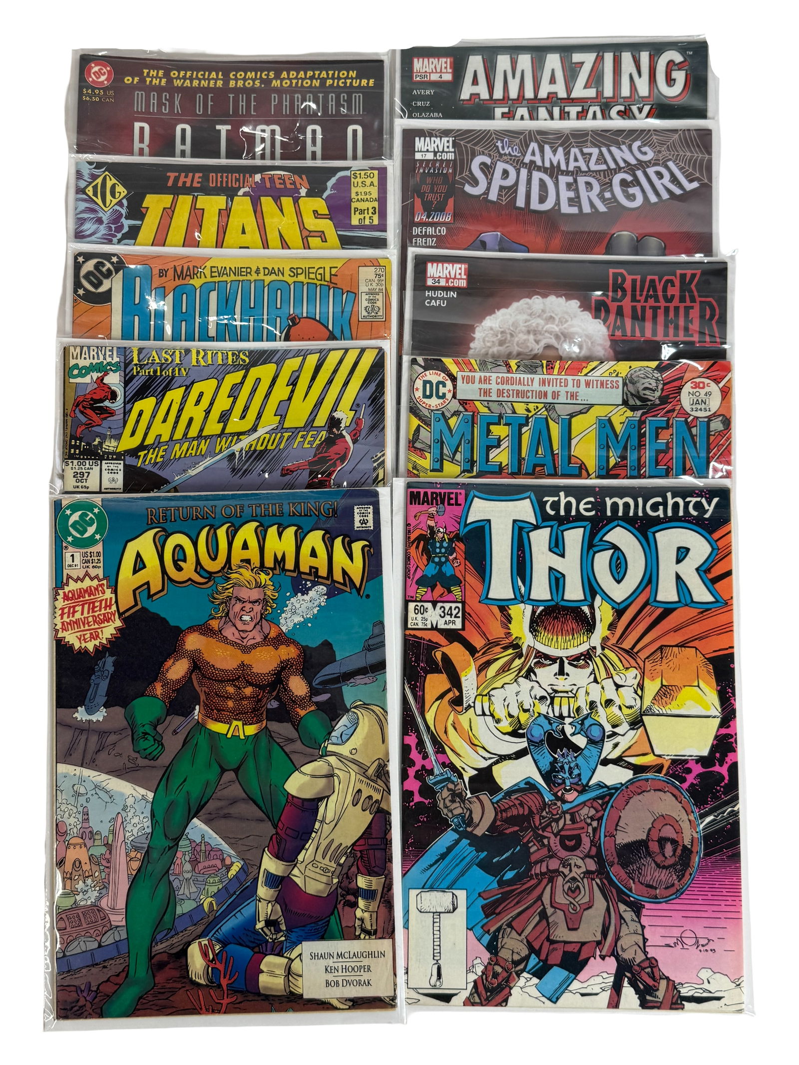 Comic Book Lot Joker Last Laugh Spider-Girl Iron Man Anniversary: Includes Joker Last Laugh, Spider-Girl issues, Iron Man 30th Anniversary, Ghost Rider, Moon Knight. Modern collector lot.