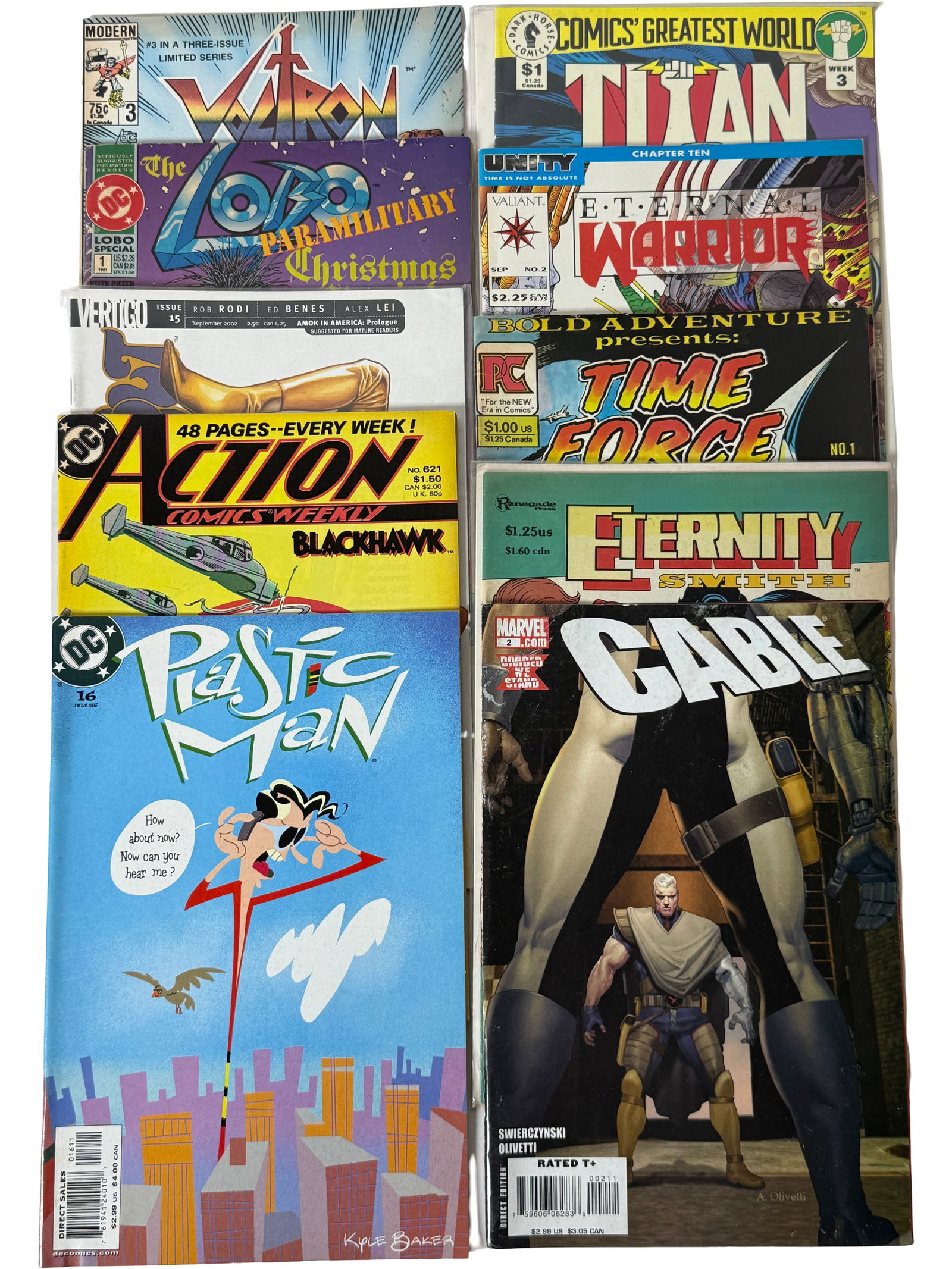 Comic Book Lot Valiant, DC Indie Mix (X-O Manowar, Titan, Eternal Warrior): Includes X-O Manowar, Comics Greatest World Titan, Eternal Warrior, Action Comics Weekly, Plastic Man.