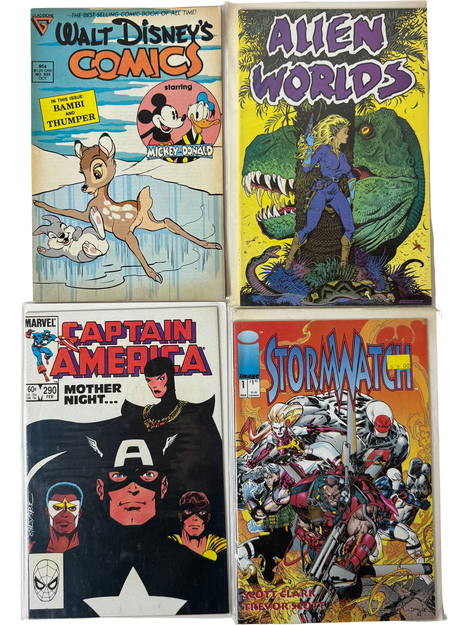 Comic Book Lot Captain America 290 Stormwatch Disney: Includes Captain America 290, Stormwatch 1 (Image), Disney Comics, Alien Worlds.