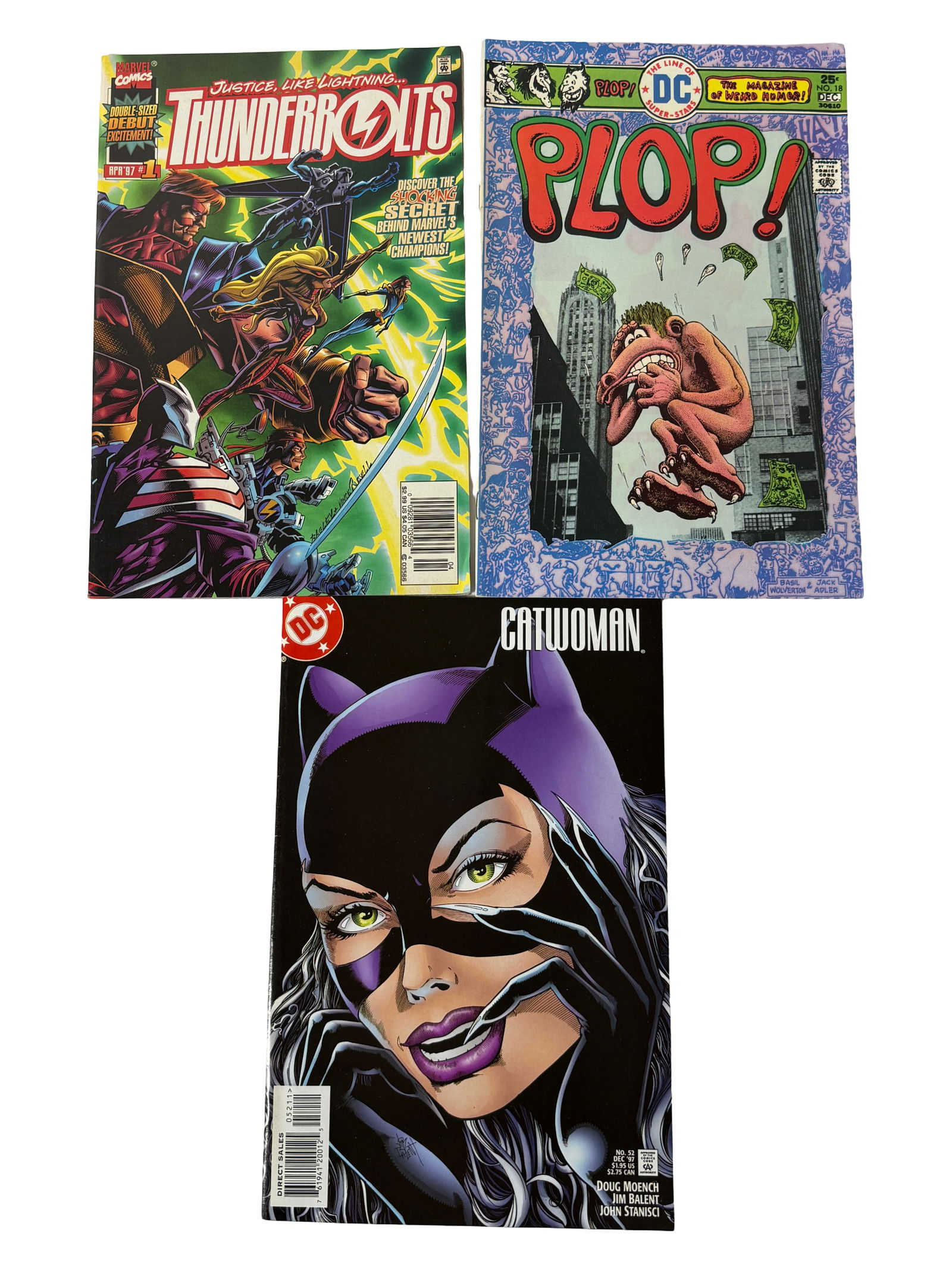 Comic Book Lot Thunderbolts 1 Plop! Catwoman: Includes Marvel Thunderbolts 1 (1997), DC Plop! humor comic, Catwoman issue.