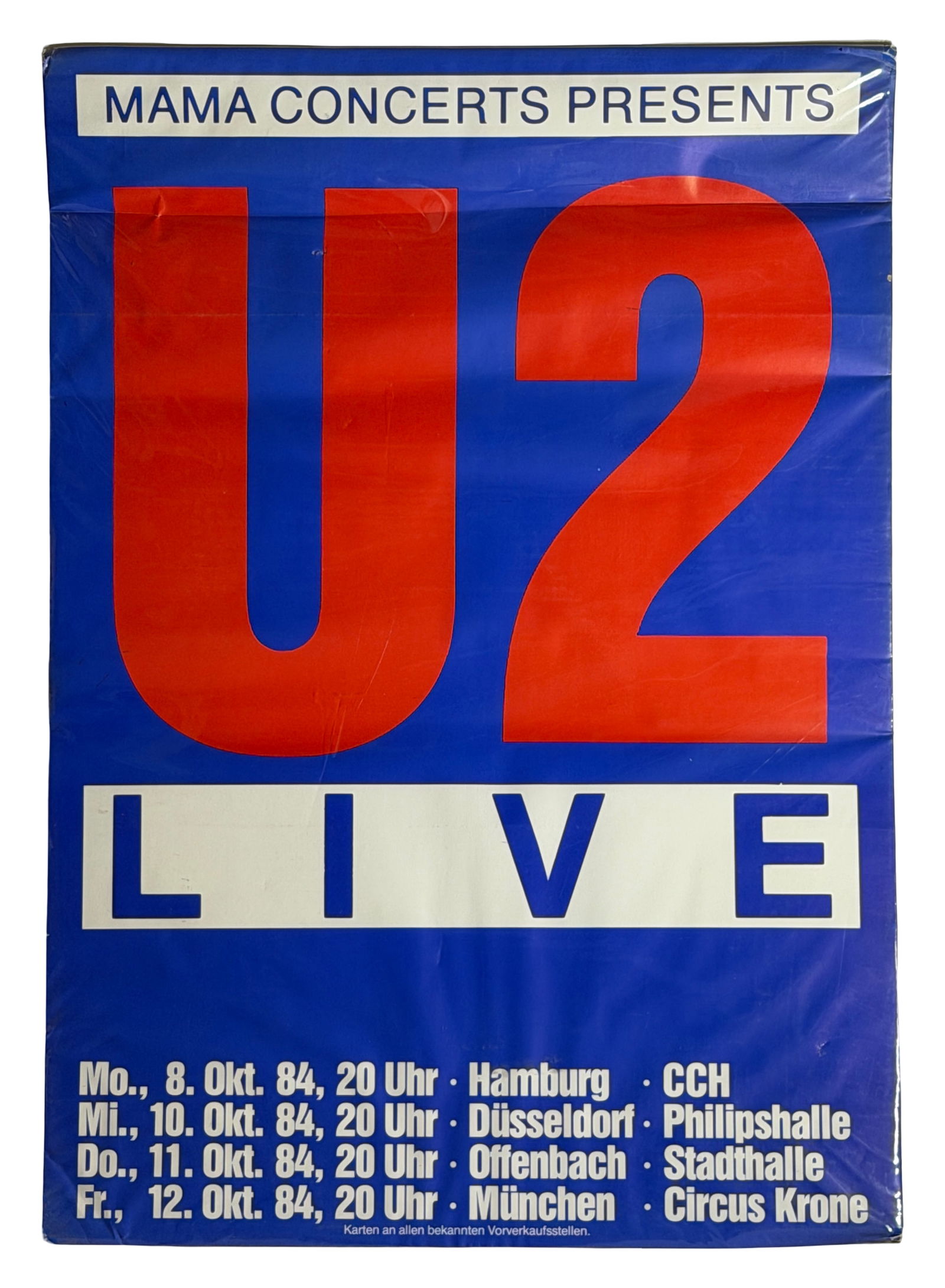 U2 Concert Poster (1984 Tour): Original vintage concert poster for U2, Germany 1984 tour dates.