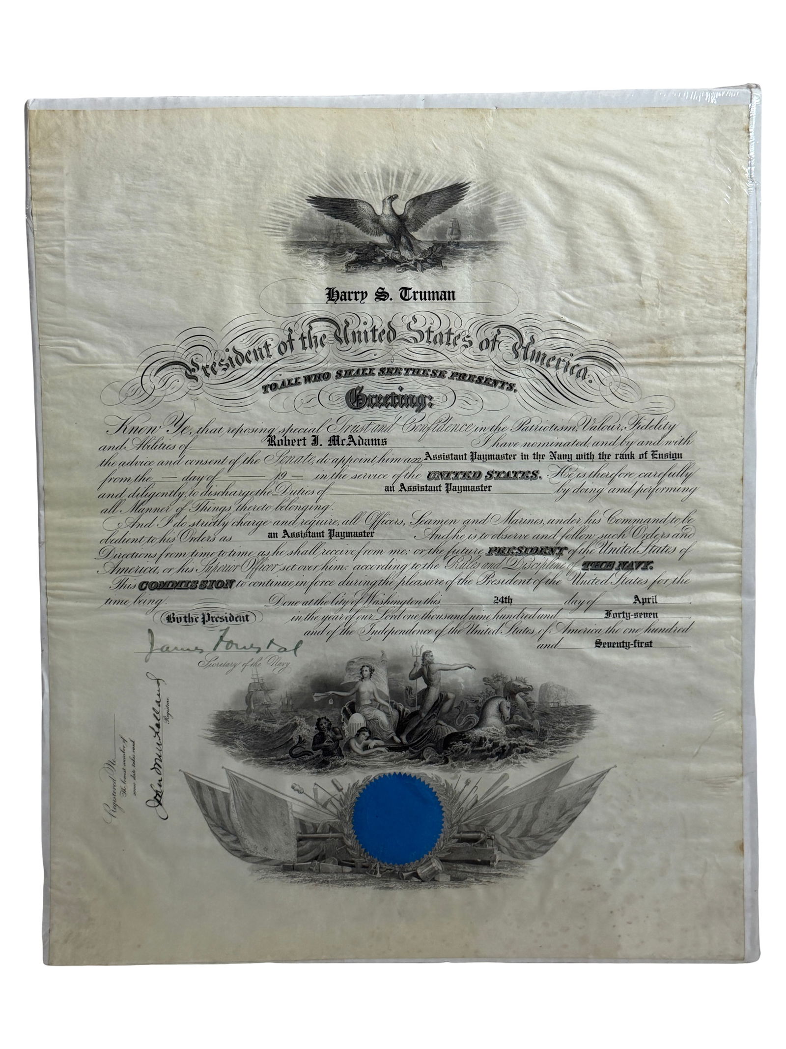 Harry S. Truman Signed Military Commission Document (1 of 5)