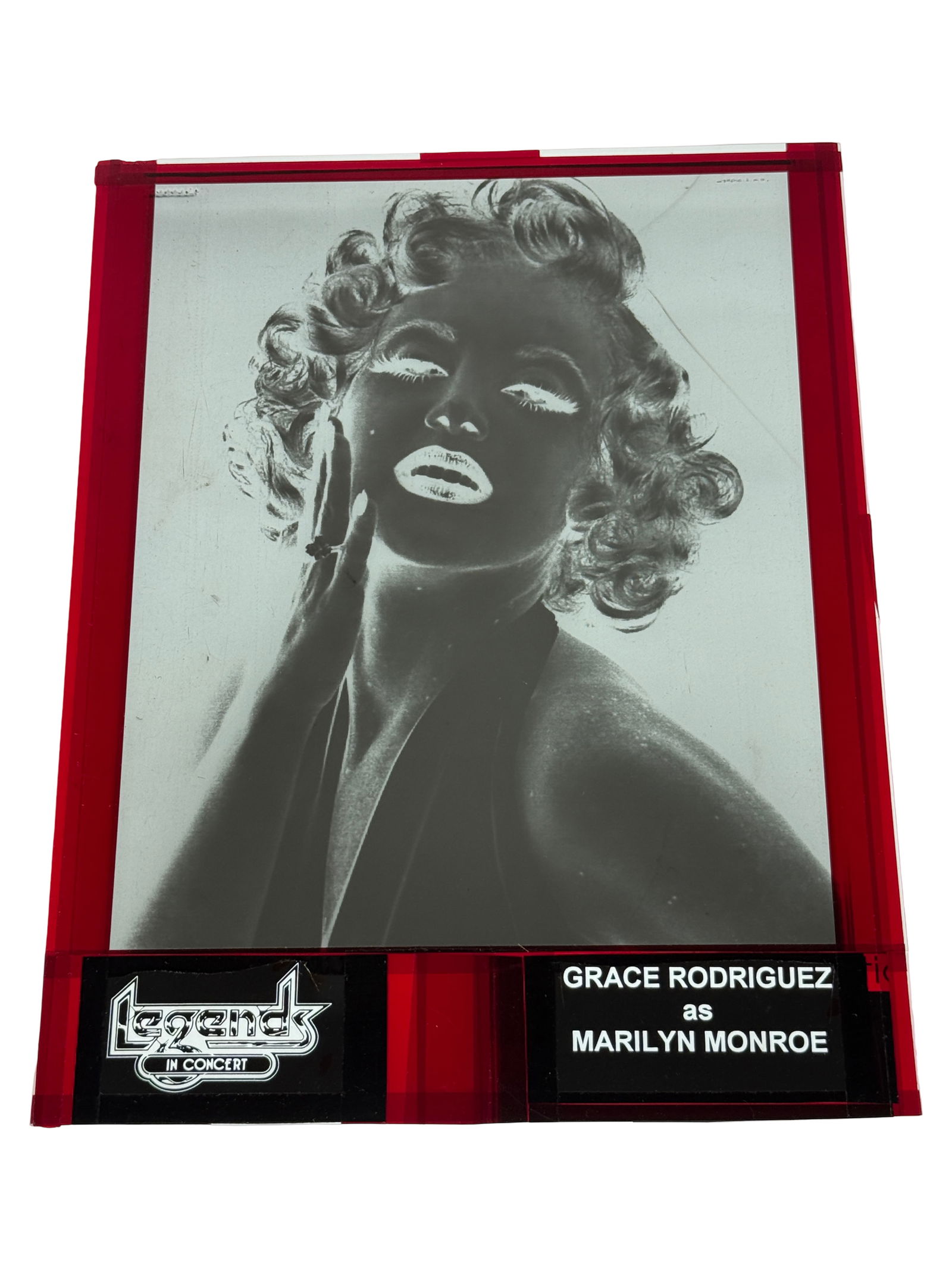 GRACE RODRIGUEZ as MARILYN MONROE Photo Negative: Framed negative photograph labeled Grace Rodriguez as Marilyn Monroe.