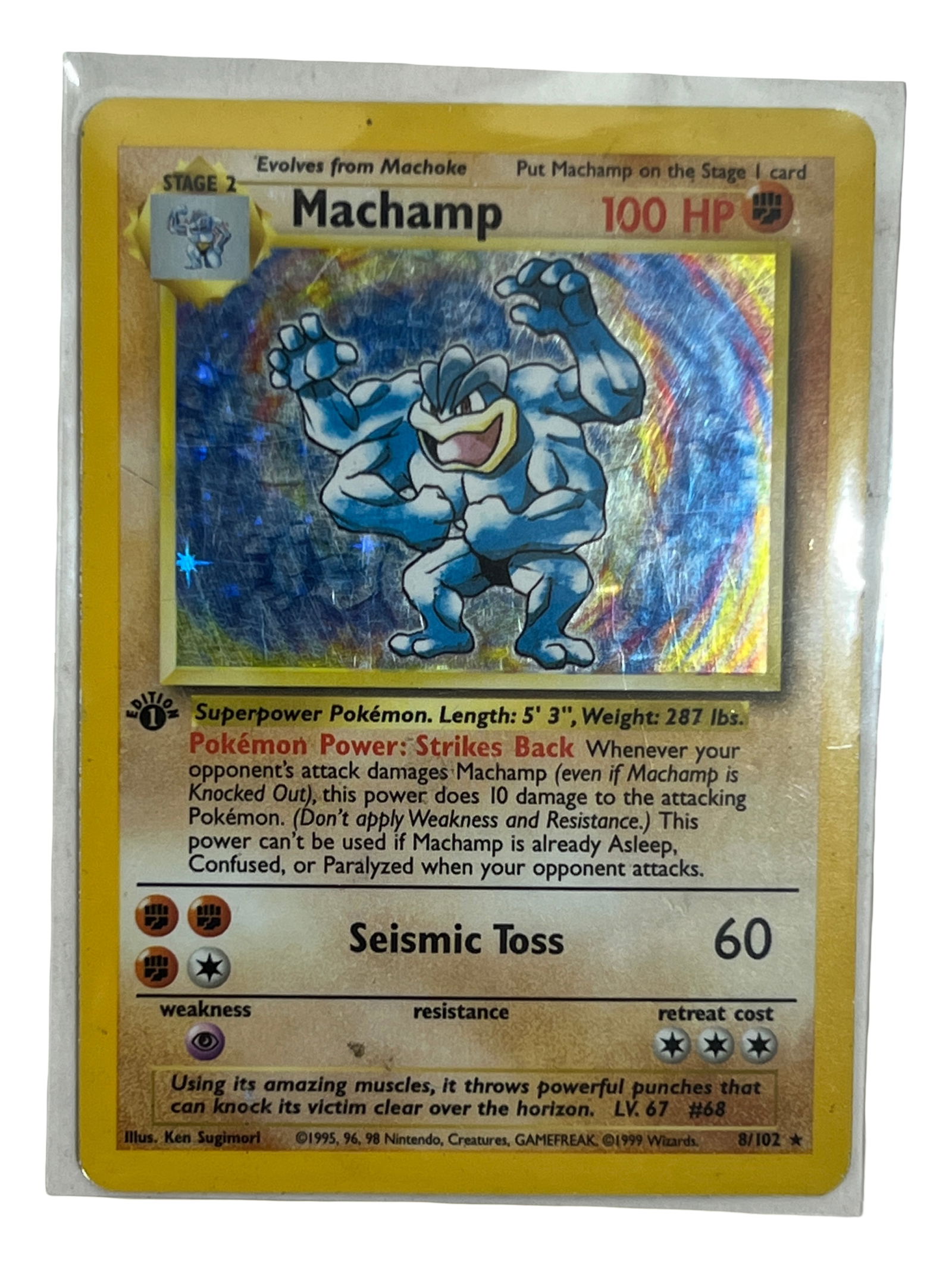 Pokemon Machamp Card (1st Edition Holo): First edition holographic Machamp Pokemon card