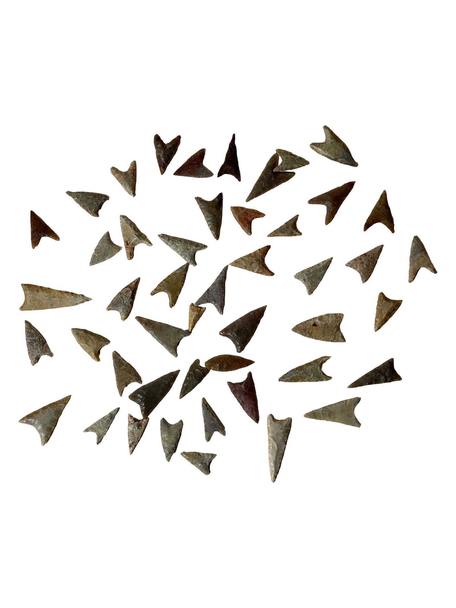 Collection of Arrowheads: Group of assorted stone arrowheads of various sizes and colors