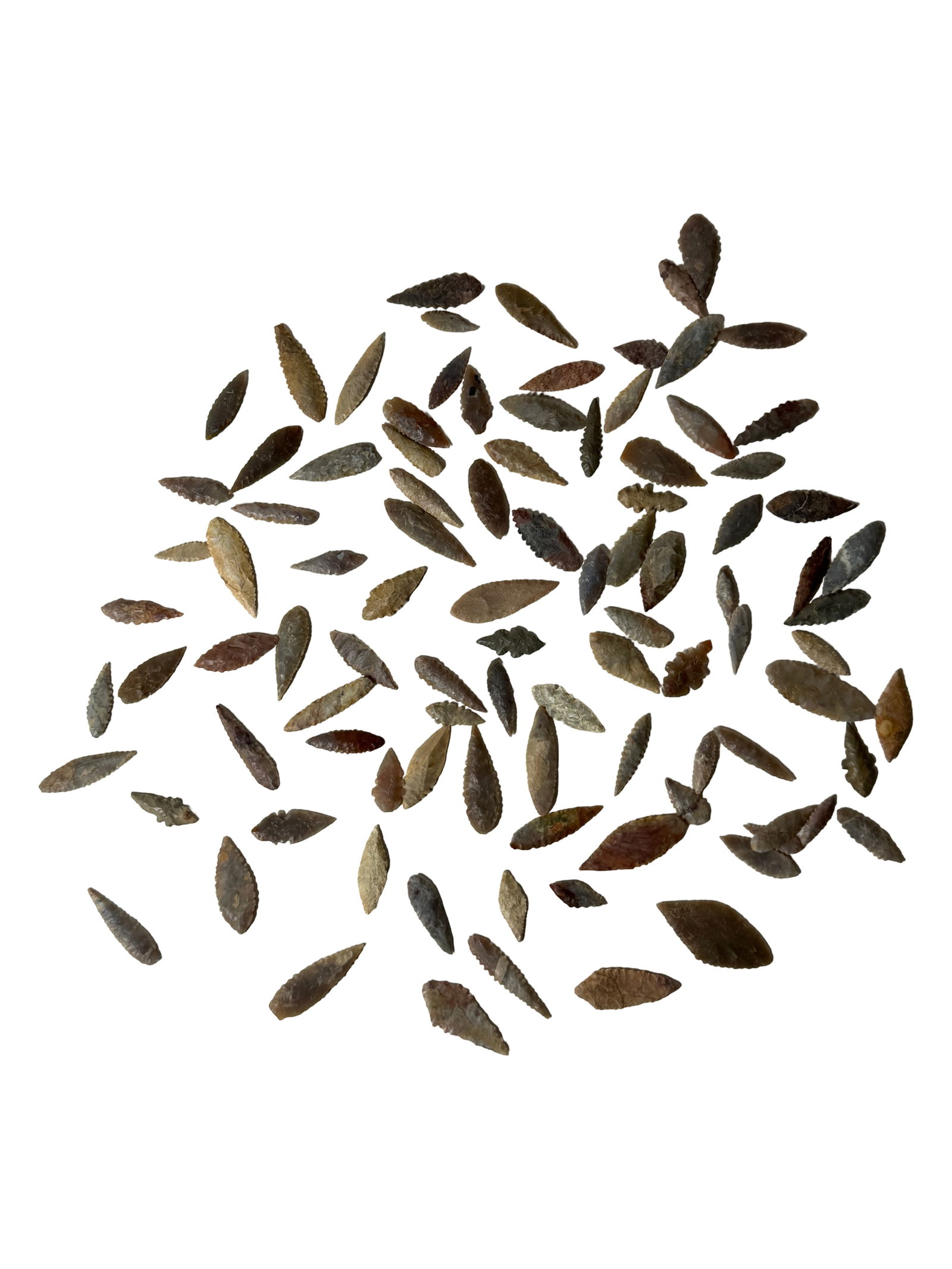 Collection of Arrowheads: Large group of mixed stone arrowheads and spear points