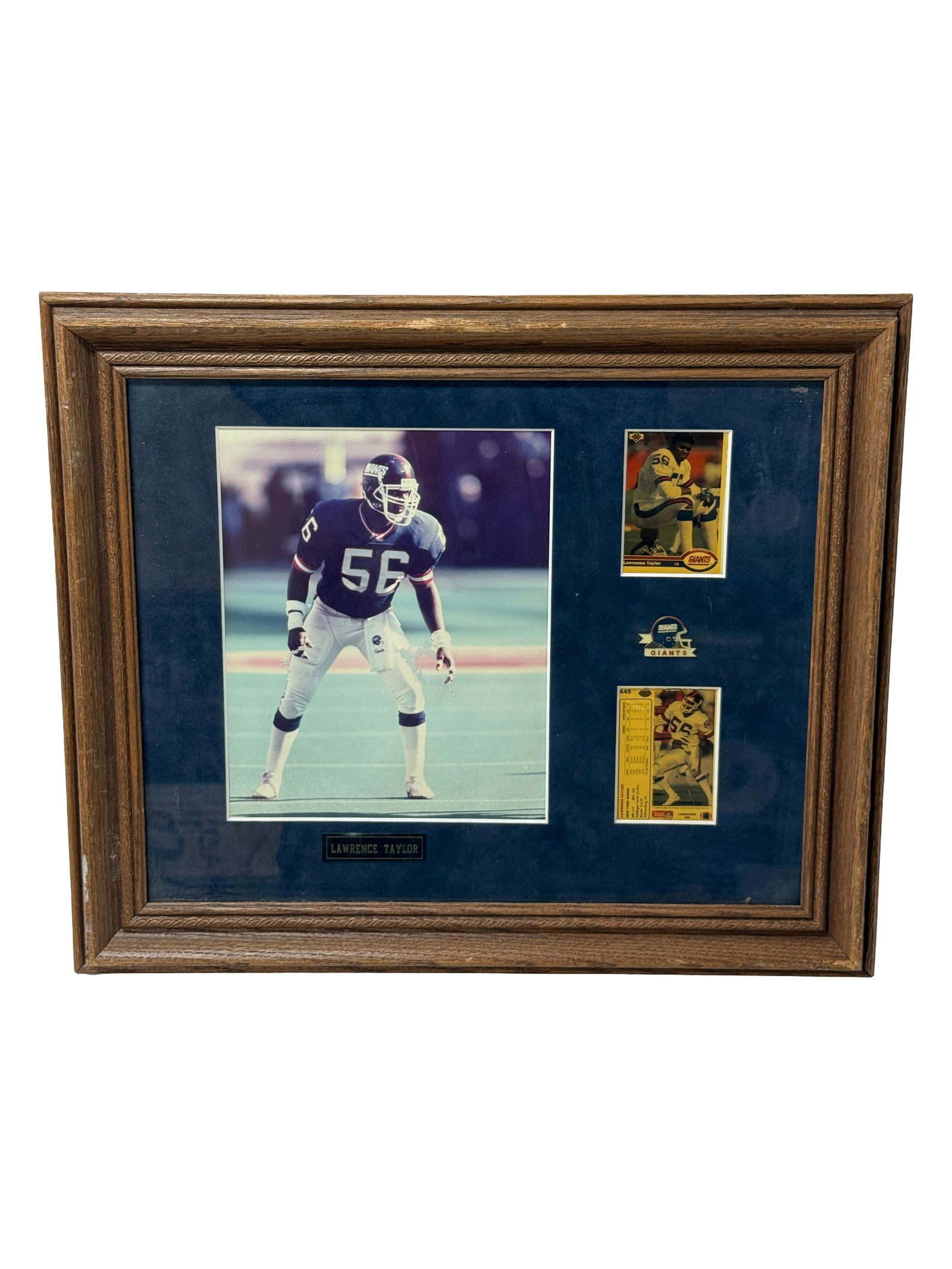 Lawrence Taylor Memorabilia Frame: Framed NY Giants Lawrence Taylor photo with trading cards