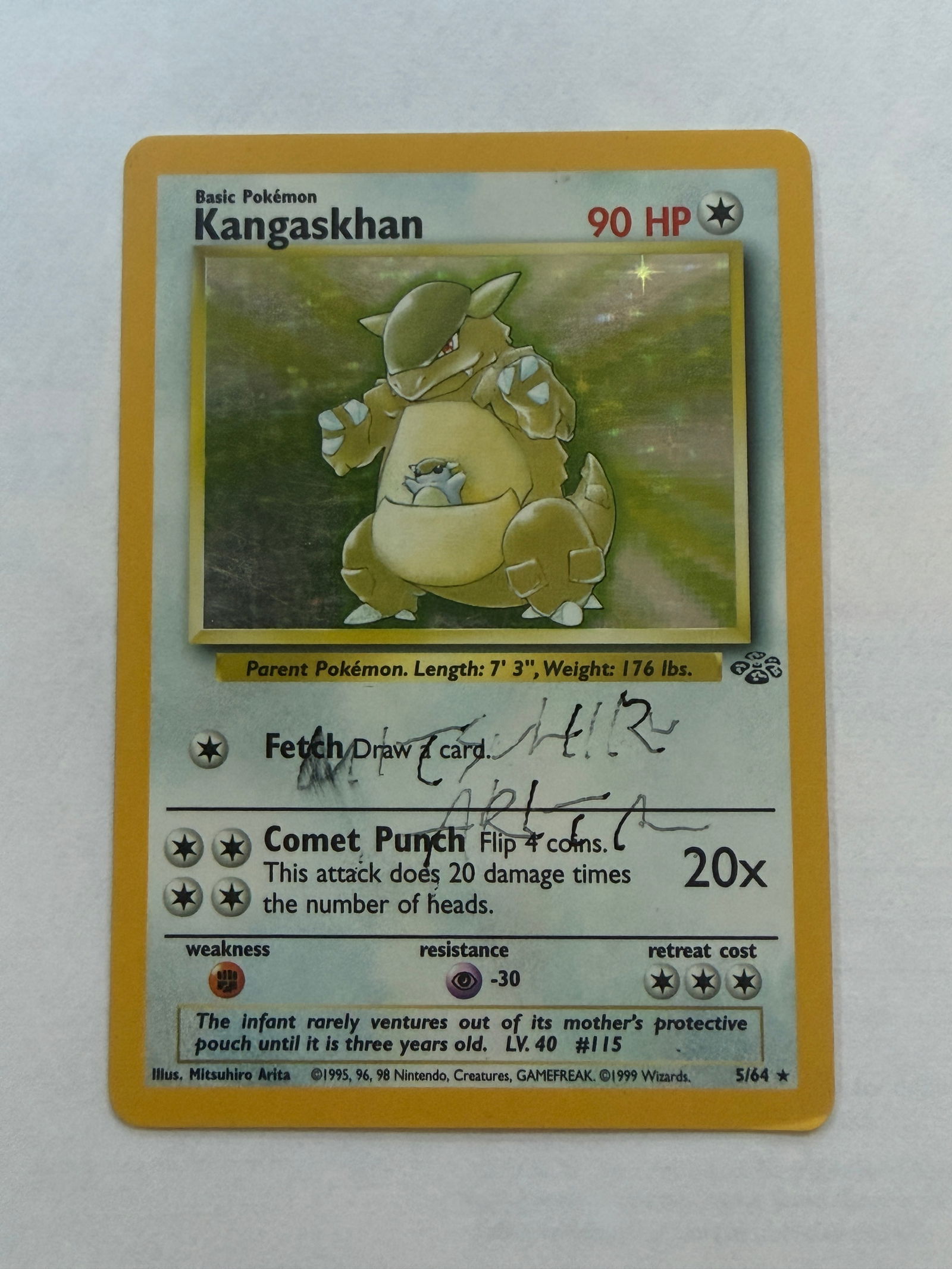 Pokemon Kangaskhan 5/64 base holo Signed Mitshiro Arita: Pokemon Kangaskhan 5/64 base holo hand Signed Mitshiro Arita No COA