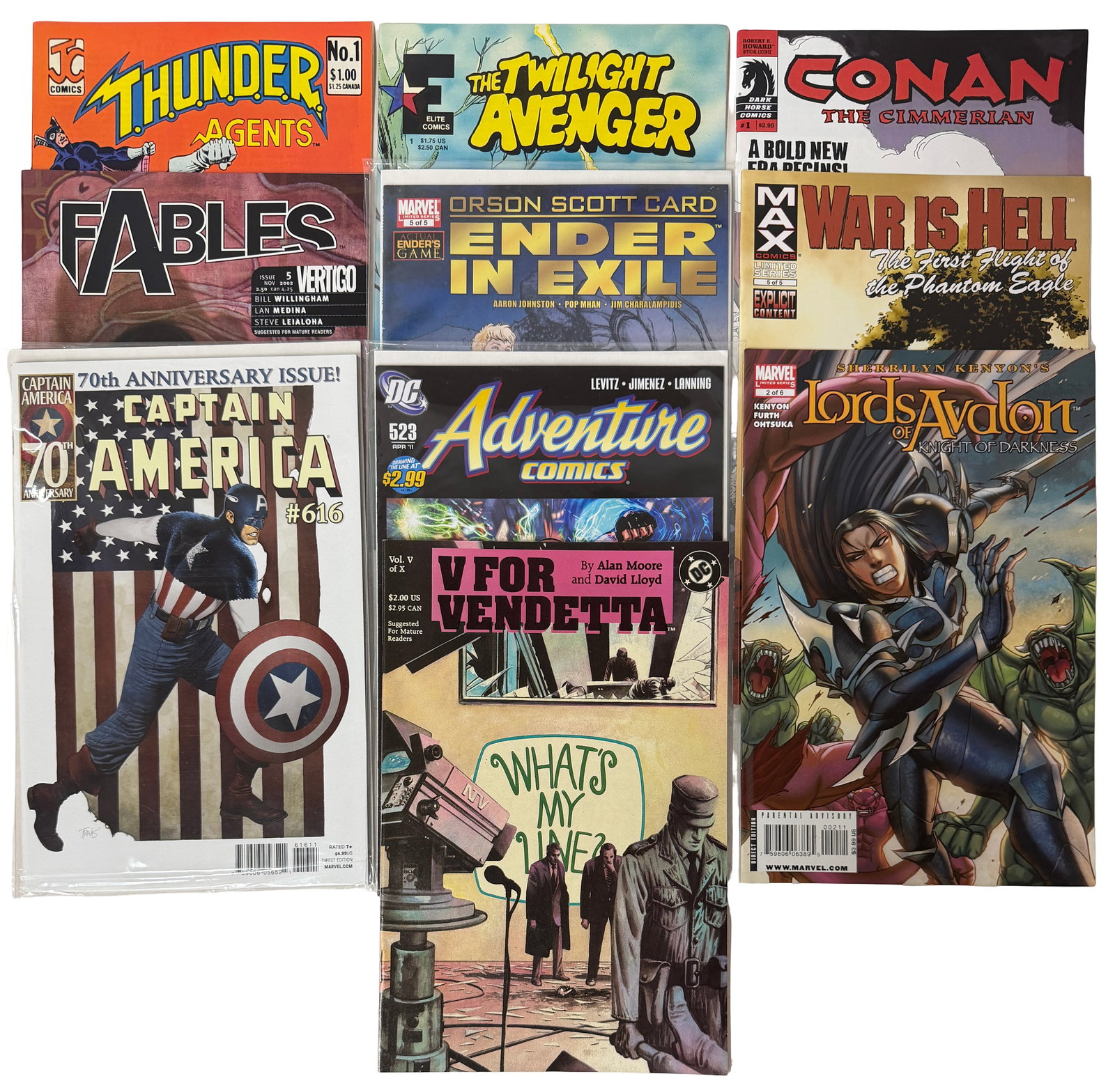 Fables, V for Vendetta & Adventure Comics Lot ? Key Graphic Titles: Includes Vertigo Fables, V for Vendetta (Alan Moore), Adventure Comics, and Captain America #616. High-demand graphic storytelling.