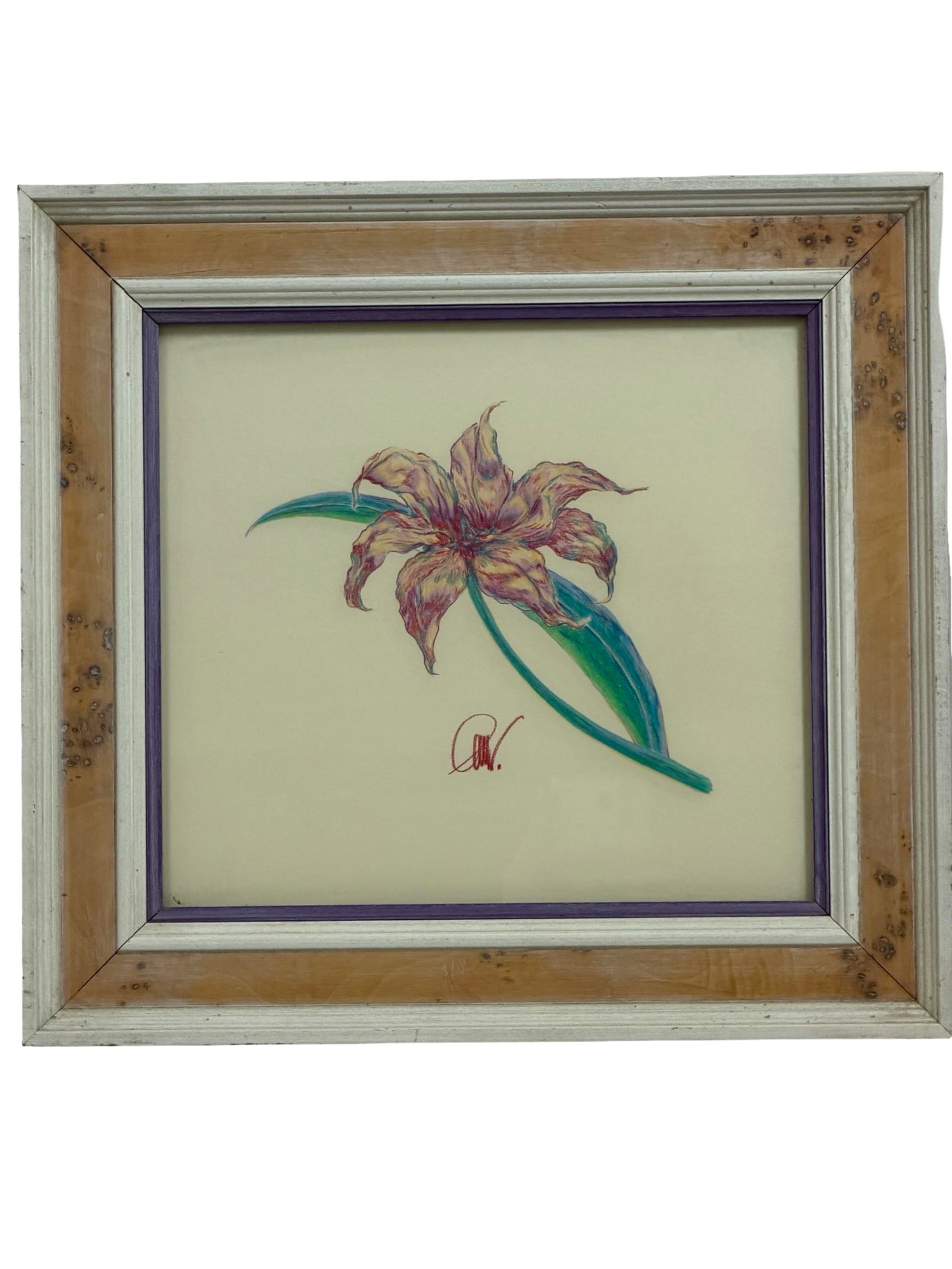 Vintage Floral Drawing on Paper Signed (1 of 4)