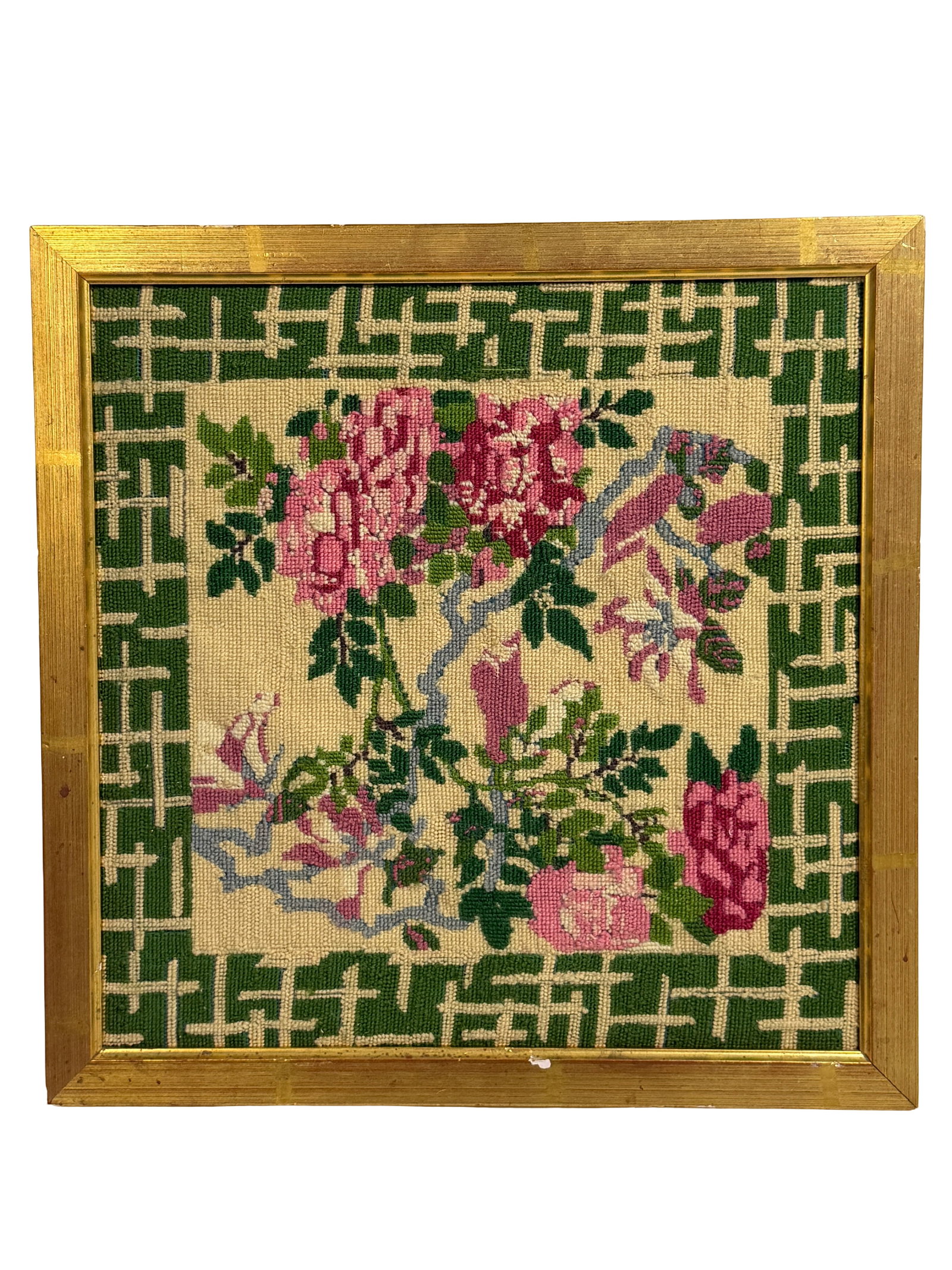 Vintage Floral Needlework / Textile Art (Framed) (1 of 5)