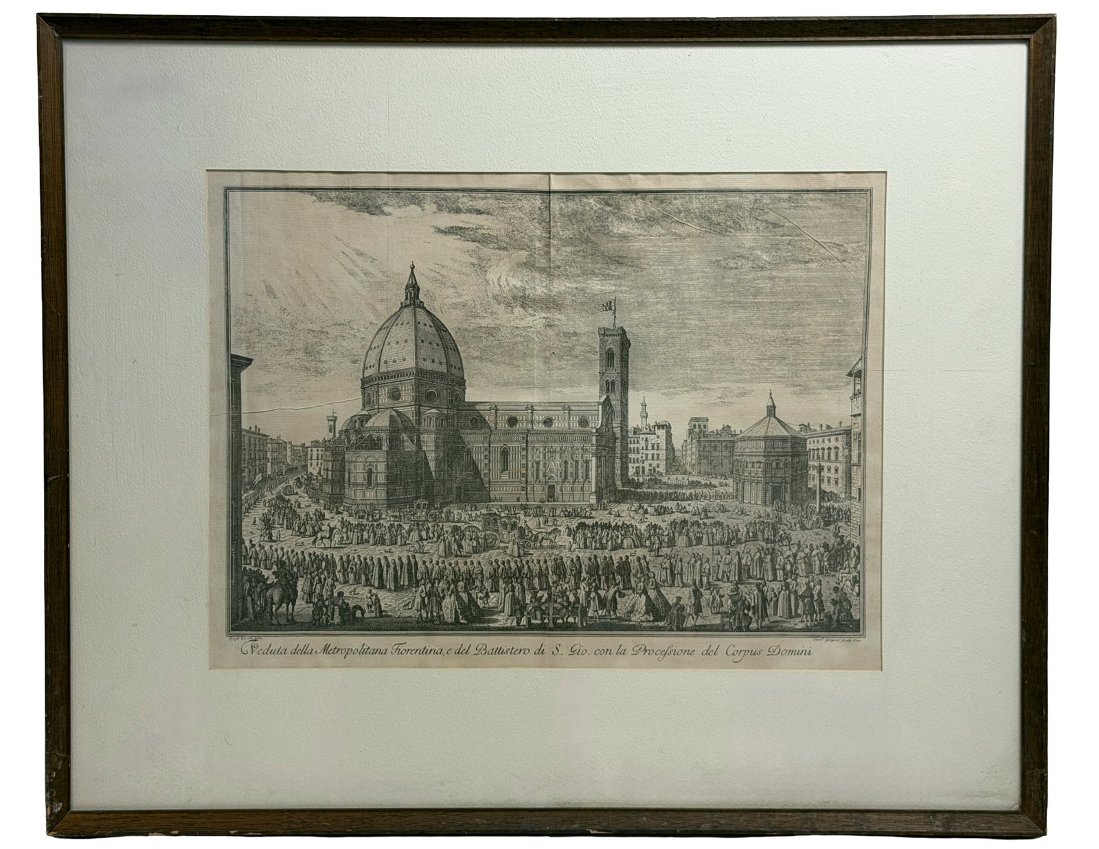 Framed Italian Architectural Engraving of Florence Cathedral and Baptistery (1 of 7)