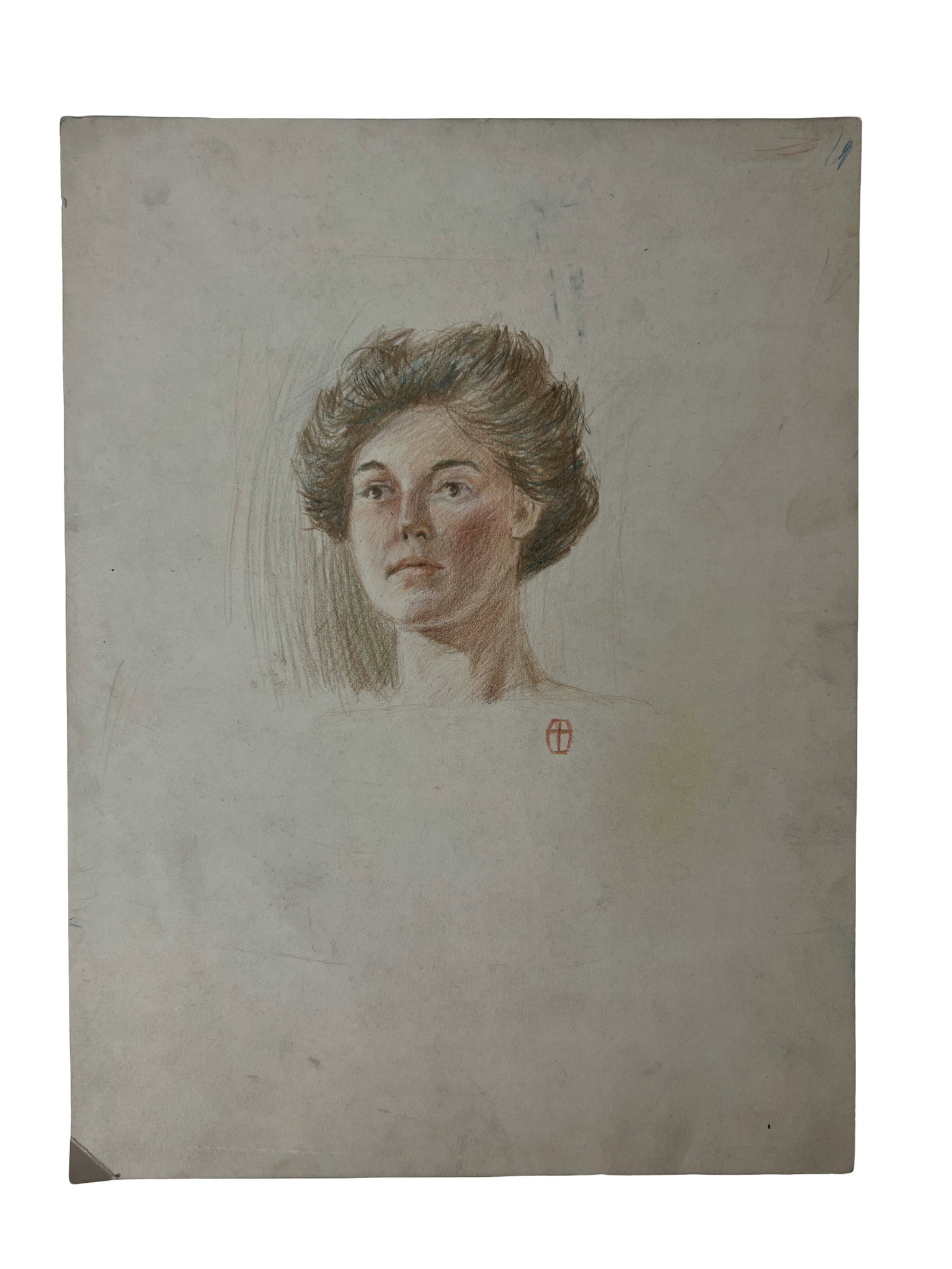 European academic portrait study (circa 1890?1915) Study Drawing on Paper (1 of 5)