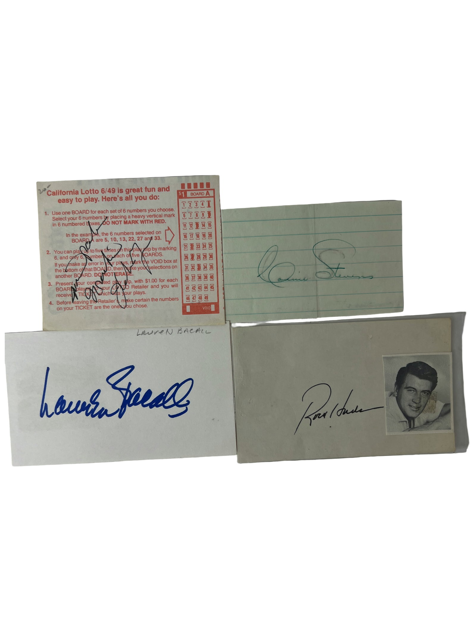 Lauren Bacall, Connie Stevens, Rock Hudson & Additional Autograph Cut Collection (4 Signatures) (1 of 4)