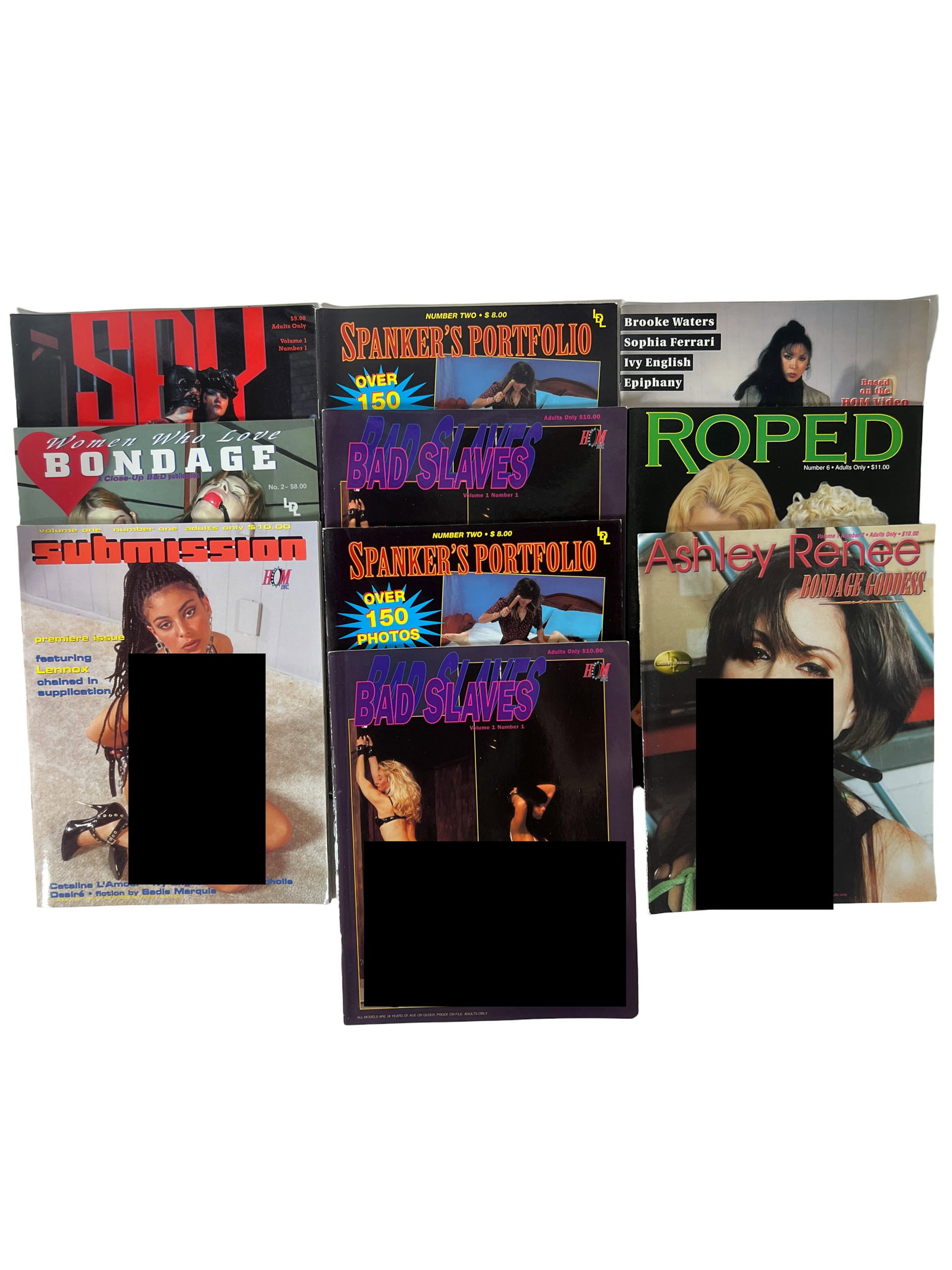 Adult Magazine Lot (Submission/Spanker? Portfolio/Academy, Approx. 10 pcs): Group of duplicate and variant issues from HOM and related titles; mixed condition.