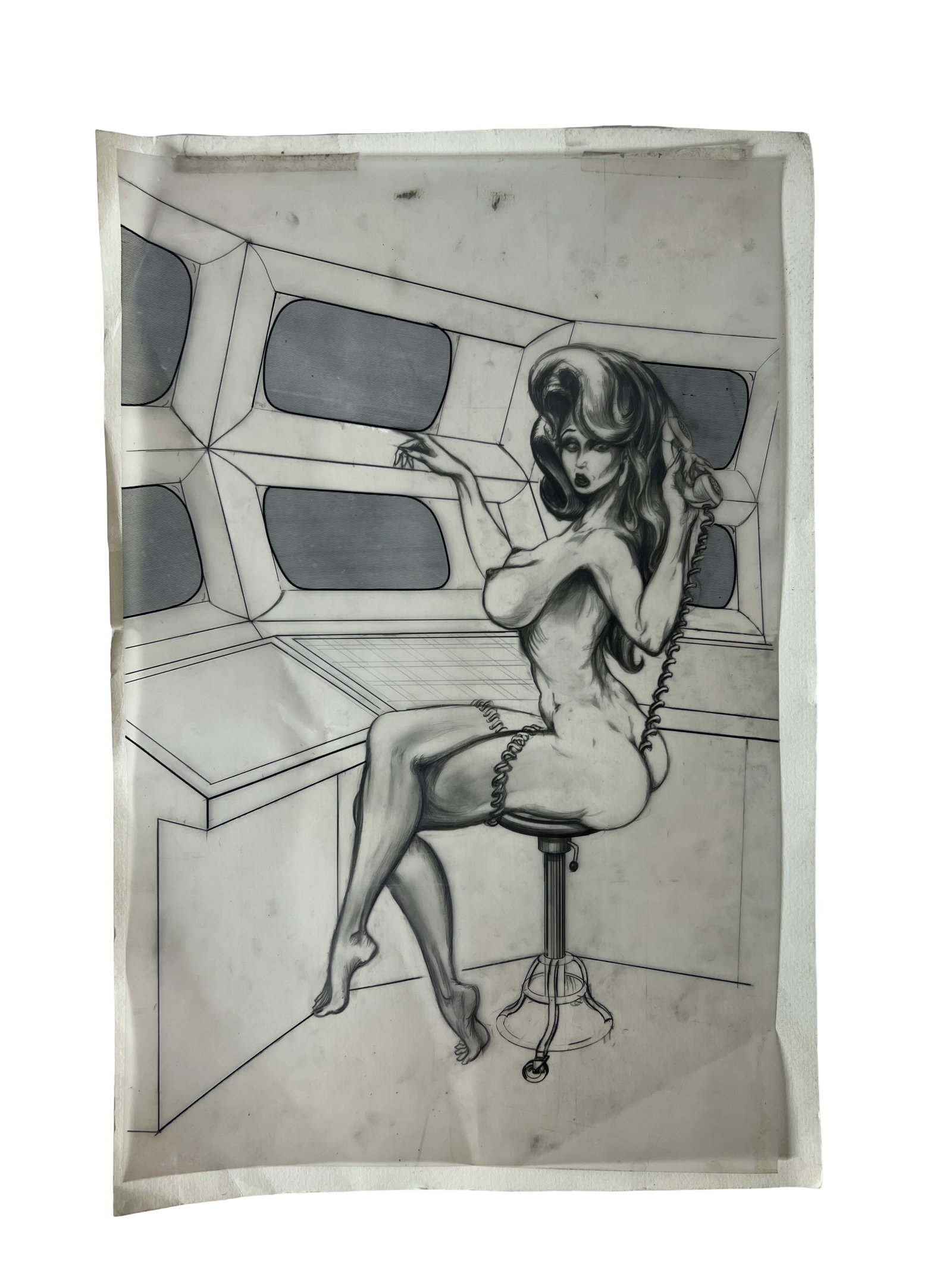 Original Pin-Up Illustration Art on Paper Hand Drawing (1 of 4)