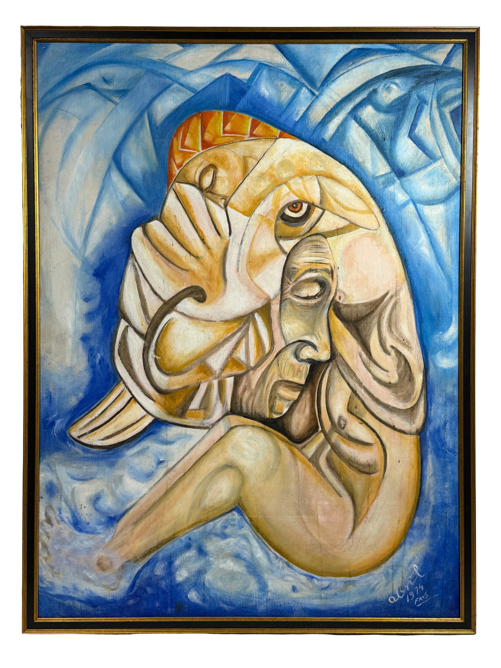 LargeMid Century Oil Painting on Canvas Signed and Dated: LargeMid Century Oil Painting on Canvas Signed and Dated