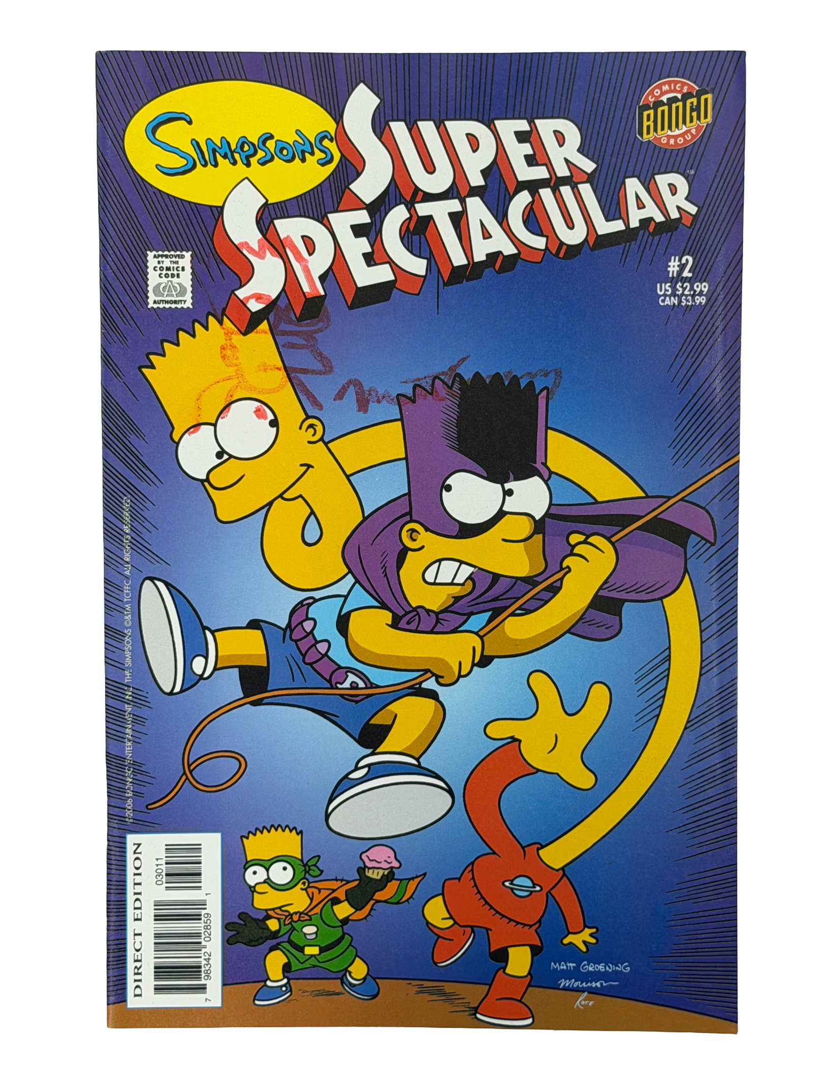 Simpsons Super Spectacular #2 Comic Matt Groening Signed Sketch of Bart: Simpsons Super Spectacular #2 Comic Matt Groening Signed Sketch of Bart