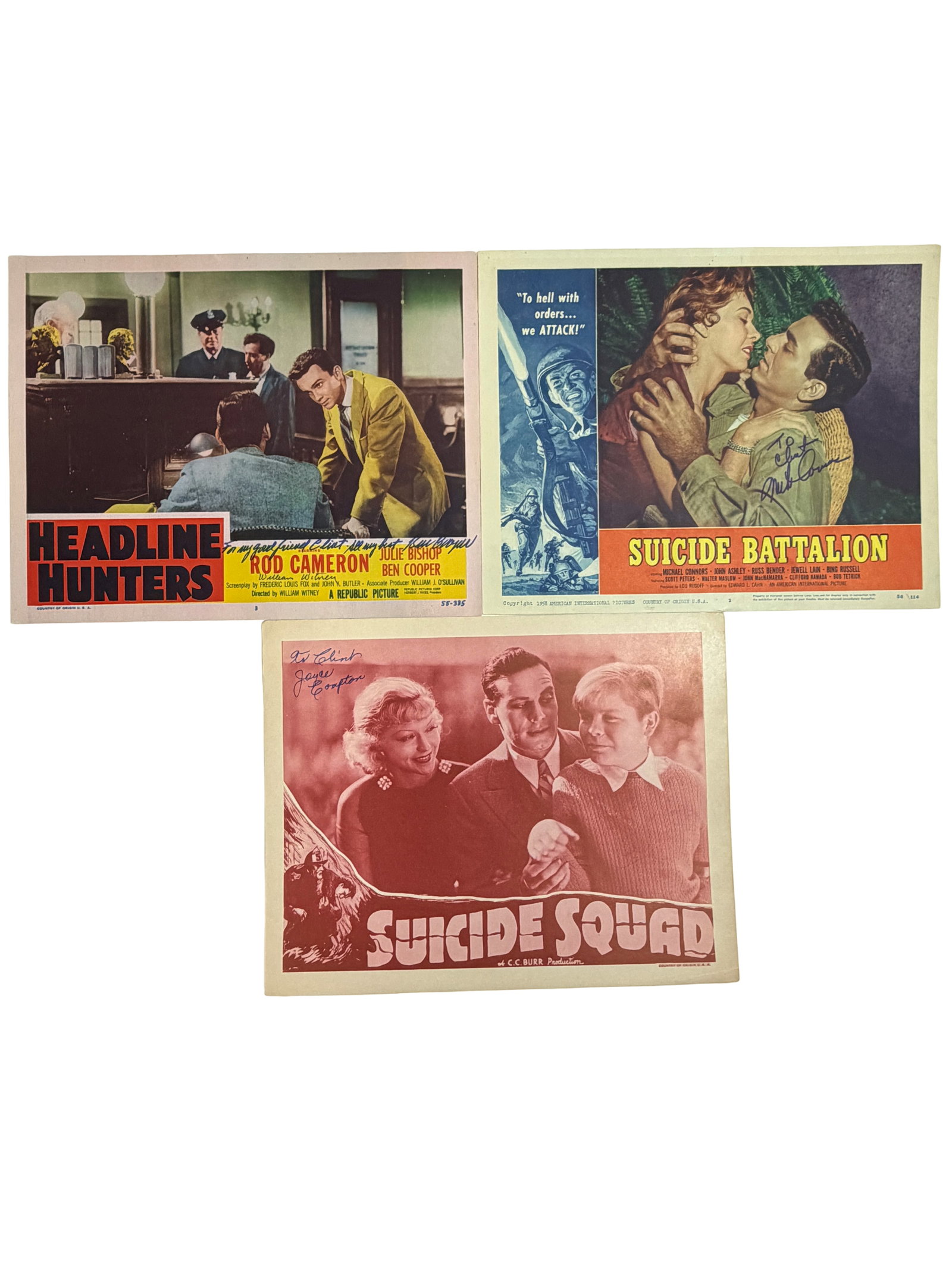 Vintage Hand Signed Lobby Cards (Headline Hunters, Suicide Battalion, Suicide Squad) (1 of 5)