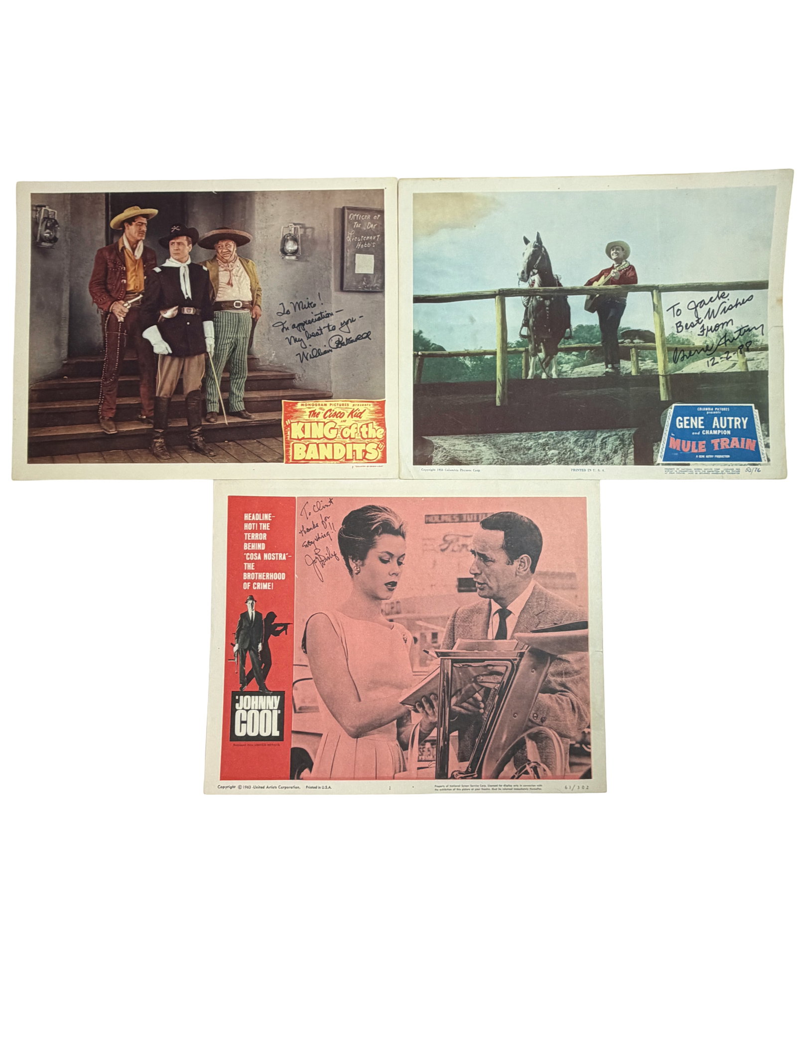 Vintage Hand Signed Lobby Cards (King of the Bandits, Mule Train, Johnny Cool) (1 of 5)