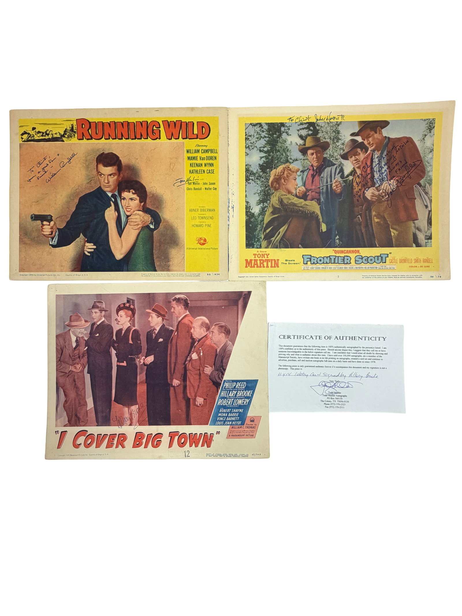Vintage Hand Signed Lobby Cards (Running Wild, Frontier Scout, I Cover Big Town) (1 of 6)