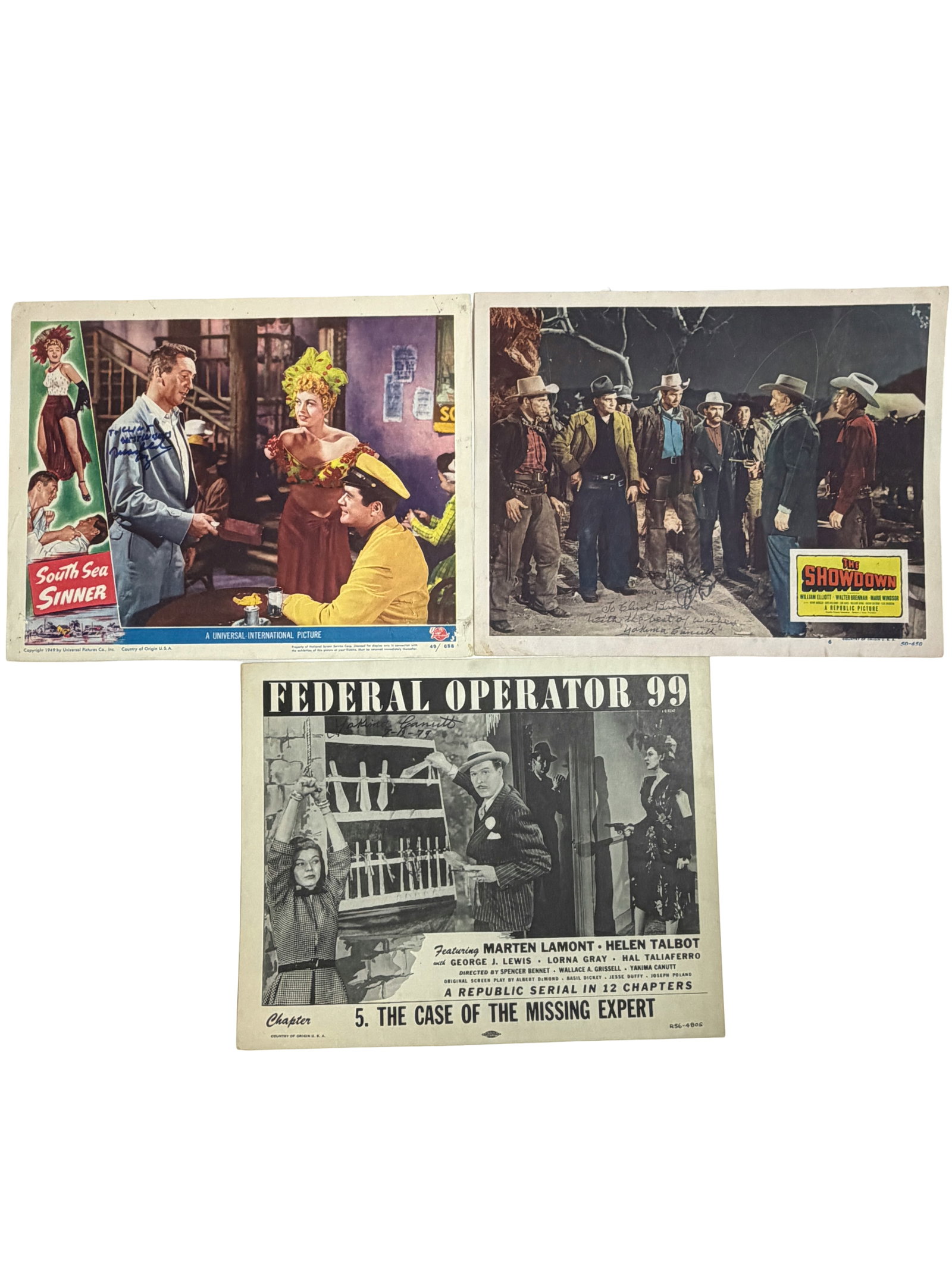 Vintage Hand Signed Lobby Cards (South Sea Sinner, Showdown, Federal Operator 99) (1 of 5)