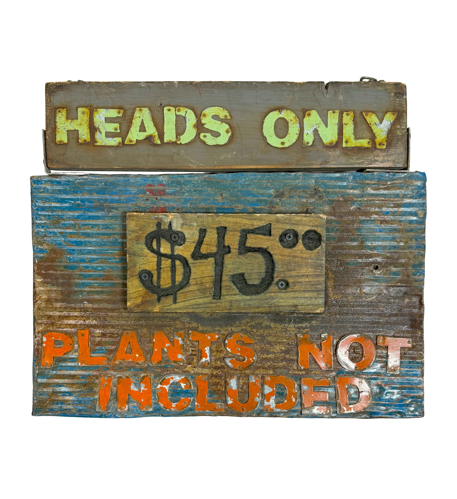 Folk Art Wooden Sign, 'Heads Only / 45 / Plants Not Included' (1 of 5)