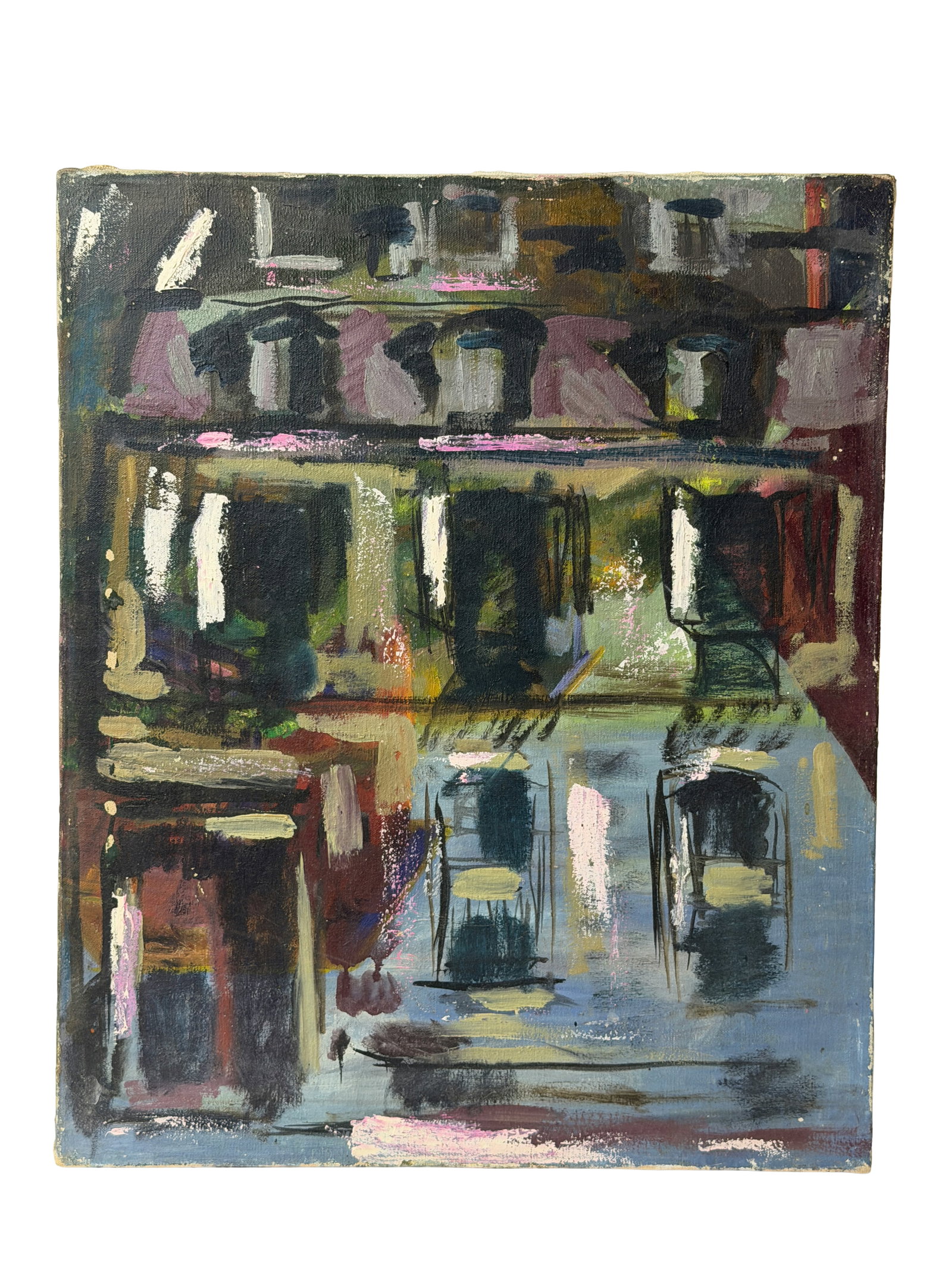 Mid Century Abstract Oil Painting on Canvas (1 of 4)