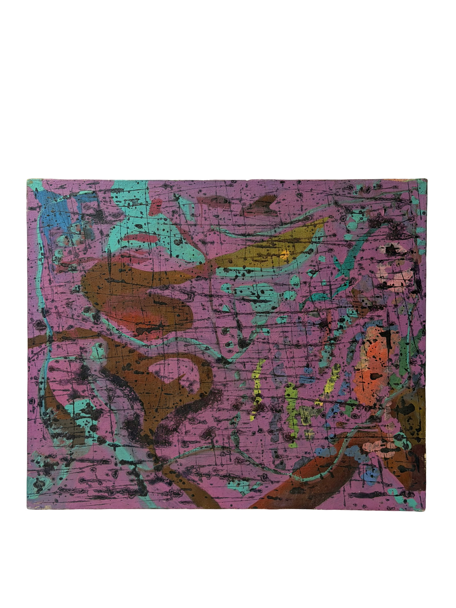 Mid Century Painting on Canvas Abstract Pink Composition (1 of 4)