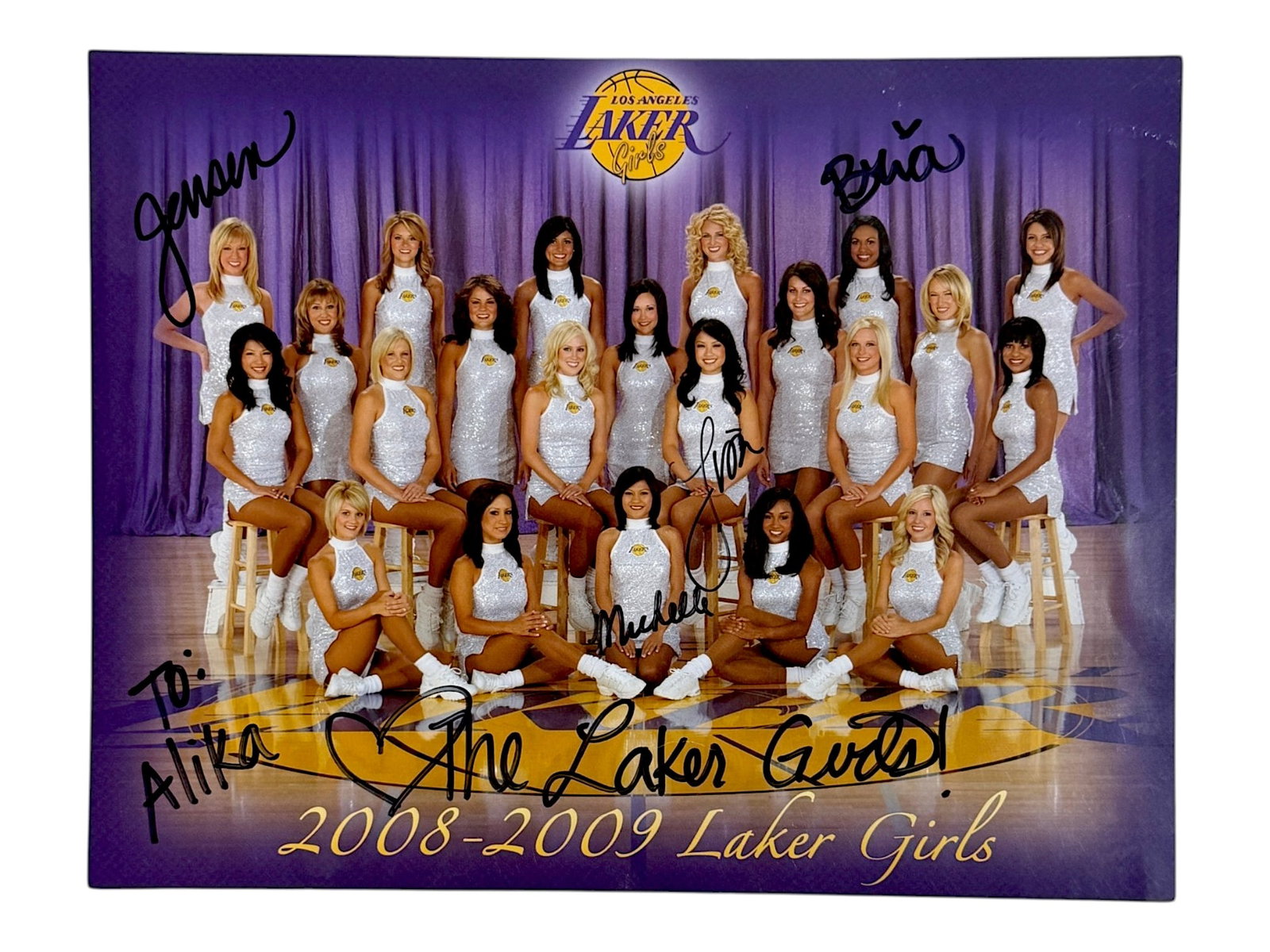 Signed 2008-2009 Laker Girls Photo: Color promotional photograph signed by multiple Los Angeles Laker Girls members.