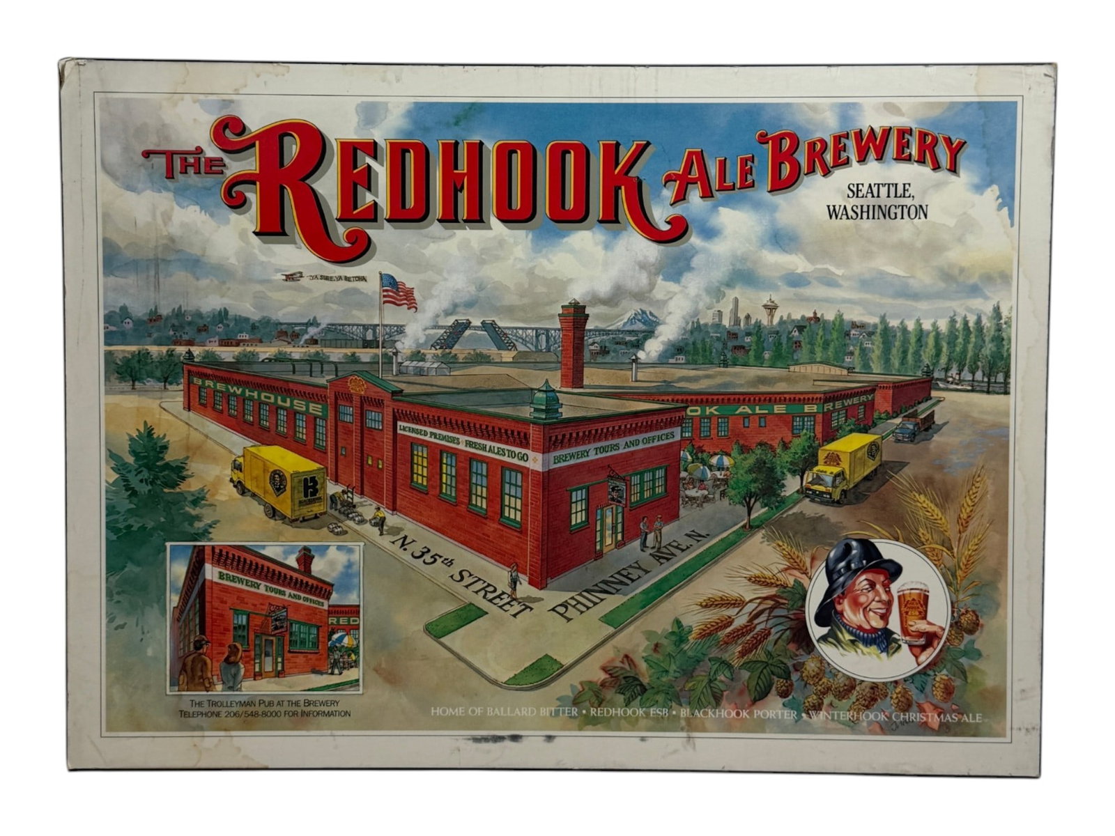Redhook Ale Brewery Advertising Poster: Color advertising print featuring the Redhook Ale Brewery in Seattle, Washington.