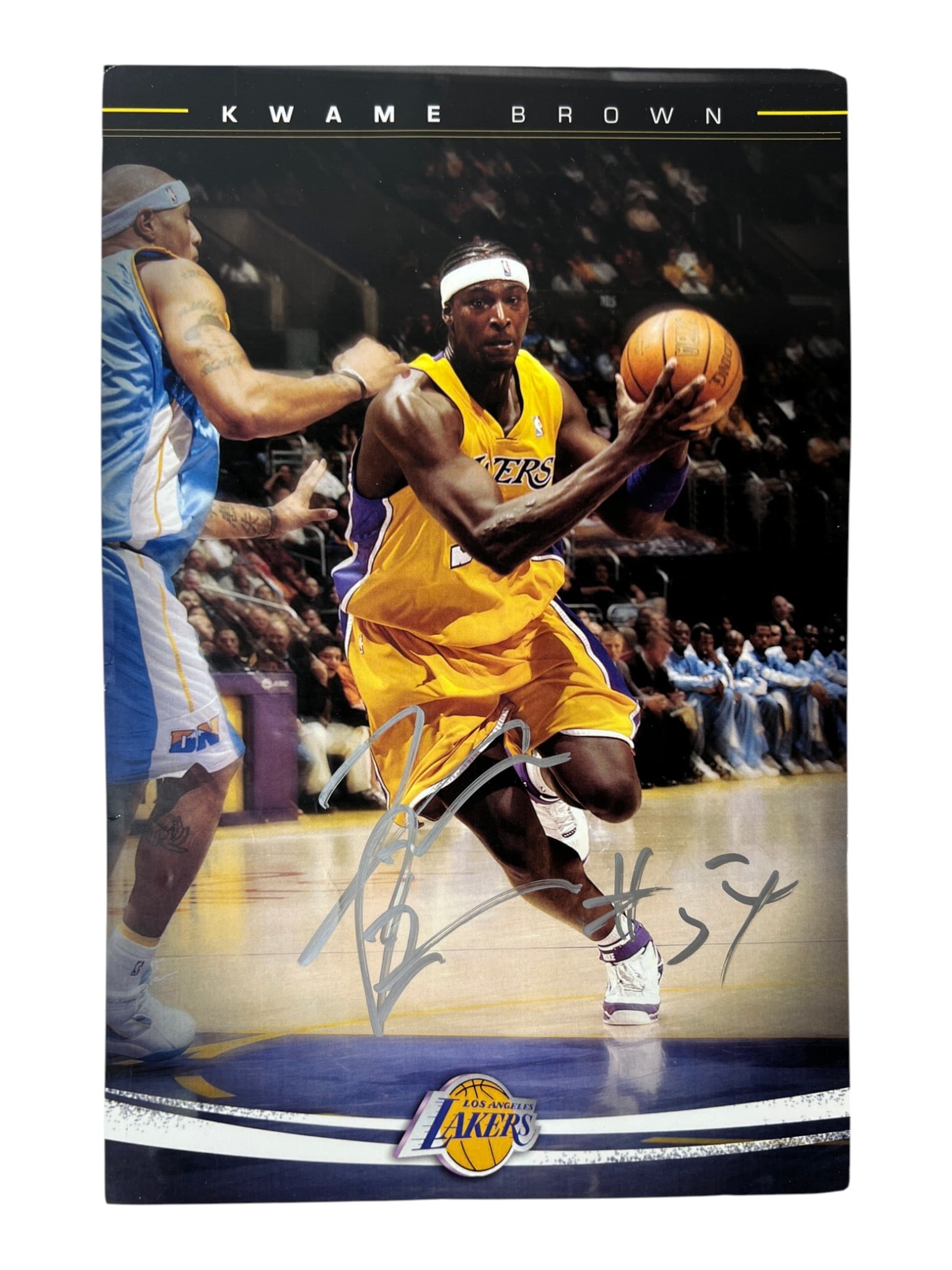 Signed Kwame Brown Los Angeles Lakers Poster: Promotional Los Angeles Lakers poster signed by Kwame Brown.