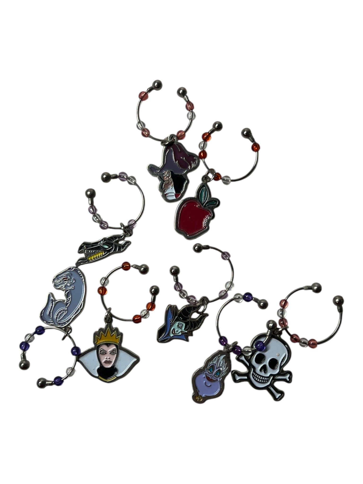 Disney Charm Ring Group: Collection of themed charm rings featuring Disney villain and character motifs.